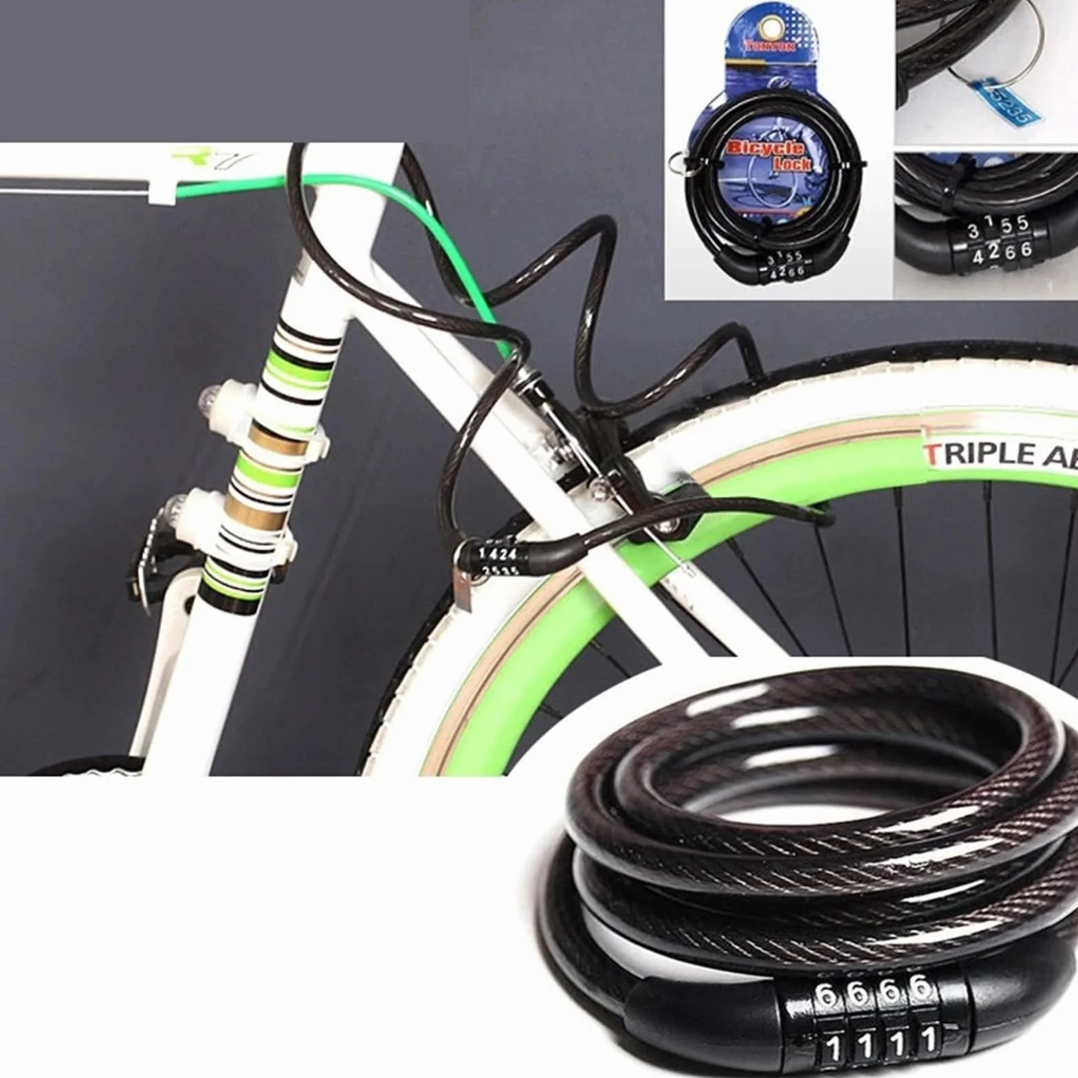 1 x zamek Chian z kodem cyfrowym, do jazdy na rowerze, długość 120 cm, 1 szt