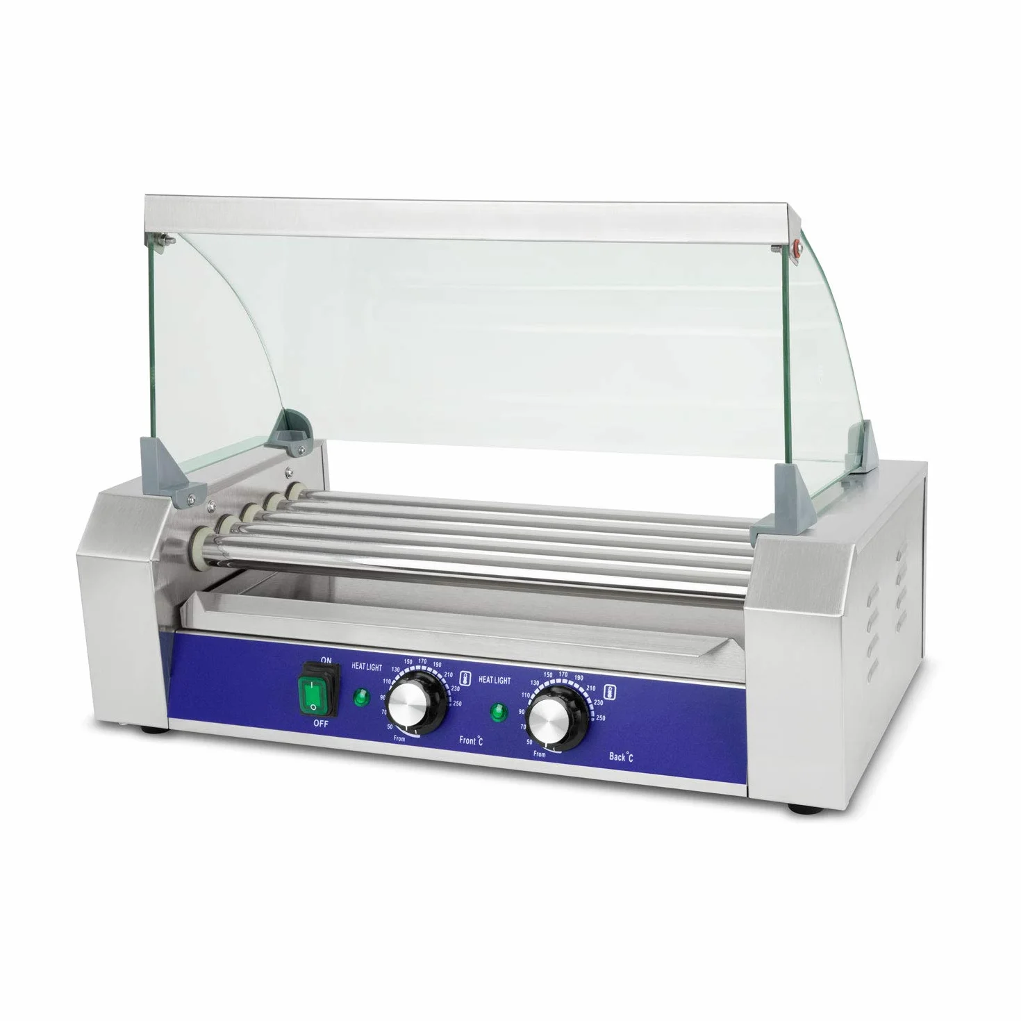 VERTES Gastro Hot Dog Maker 1000W 5 rolek 2 strefy grzewcze stal nierdzewna 50-250°C