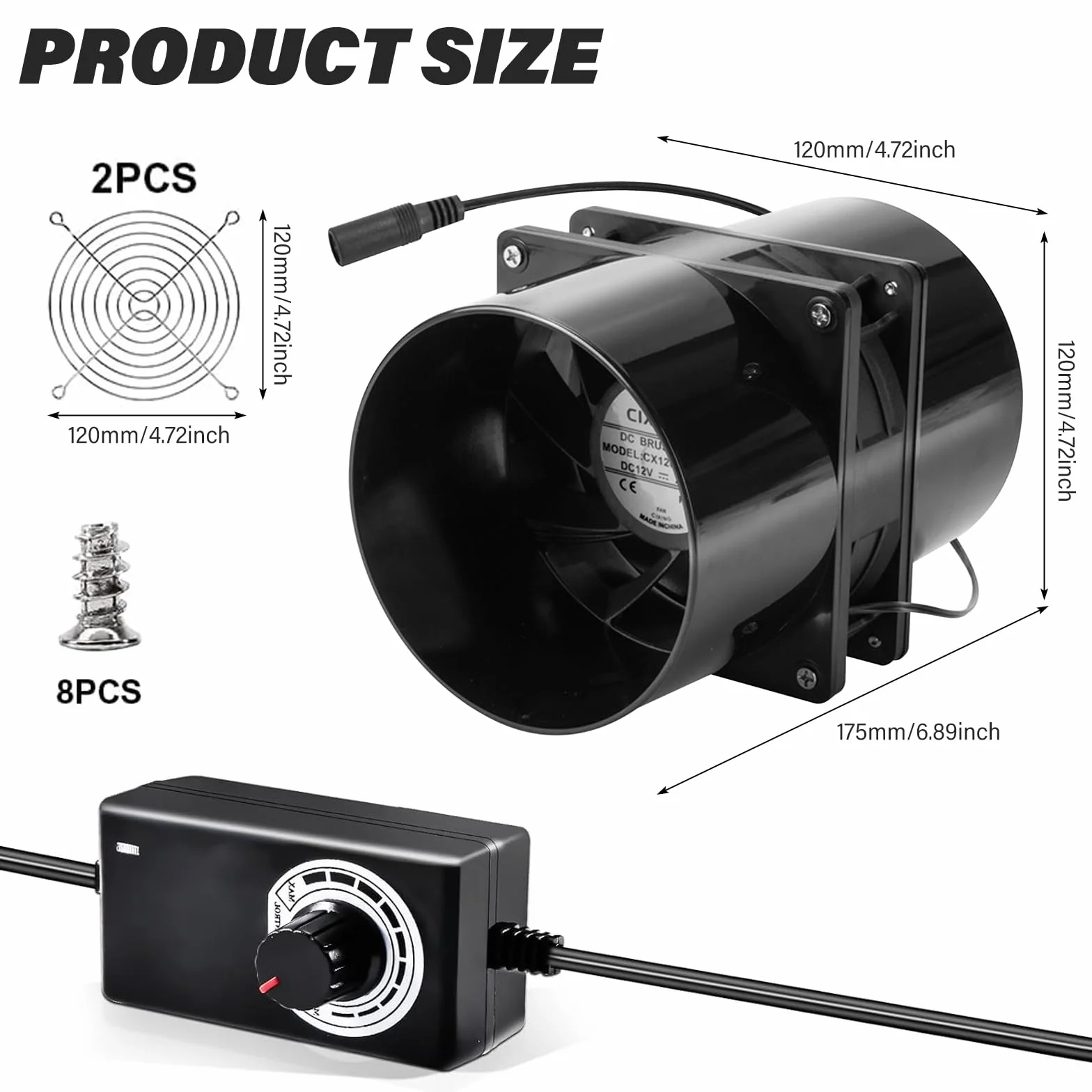 BORDEAG Wentylator rurowy 100 mm z filtrem z węglem aktywnym, kanał rurowy 100 mm, wentylator wyciągowy 100 mm, z regulatorem prędkości obrotowej, cichy i trwały, 6000 obr./min, do łazienki, kuchni