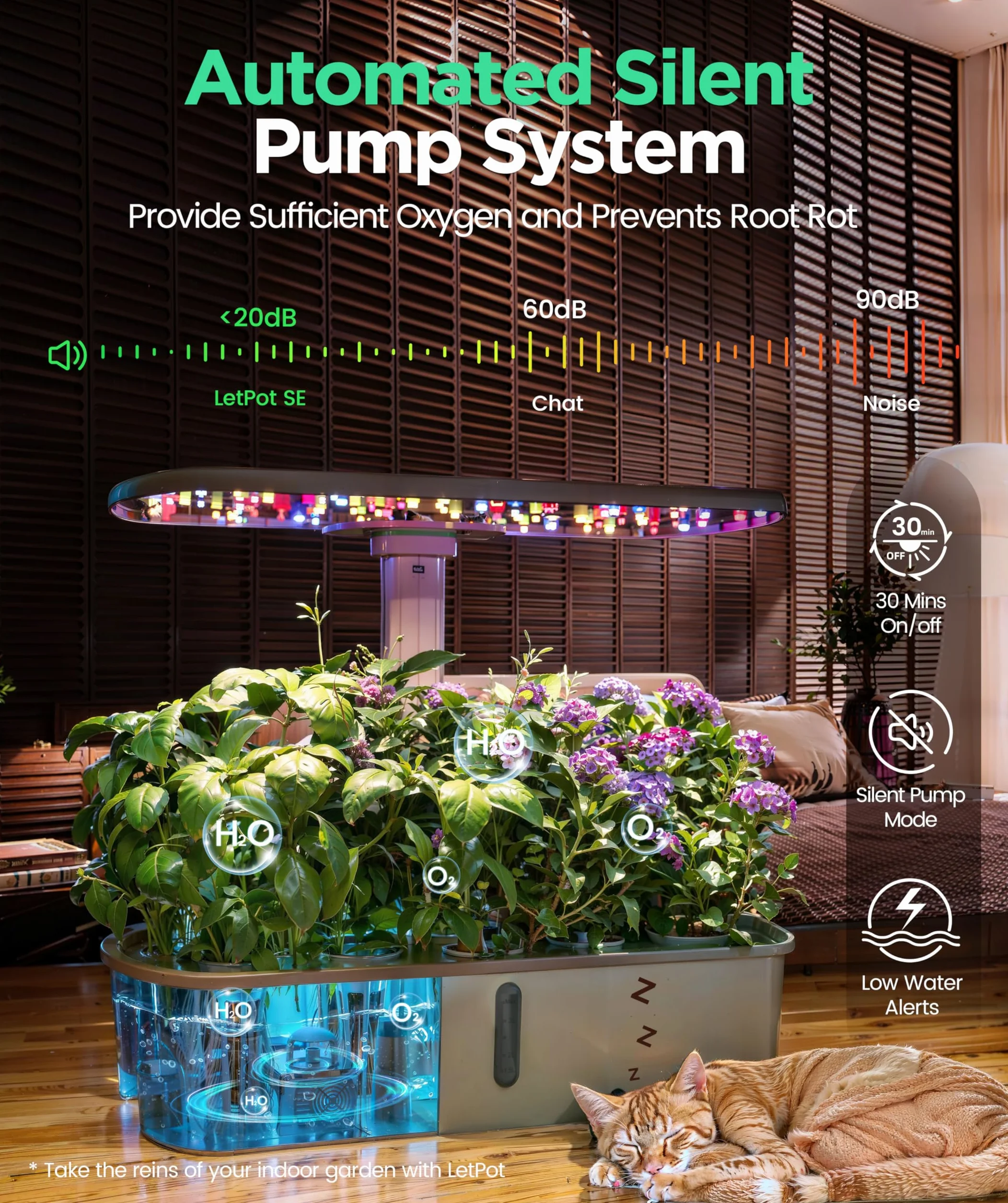 LETPOT LPH-Air WiFi hydroponiczny system uprawy, 10 tulejek, Smart Herb Garden Kit do wnętrz, ogrodu wewnętrznego z oświetleniem LED 24 W, zbiornik na wodę 4 l, system pompowania, automatyczny timer