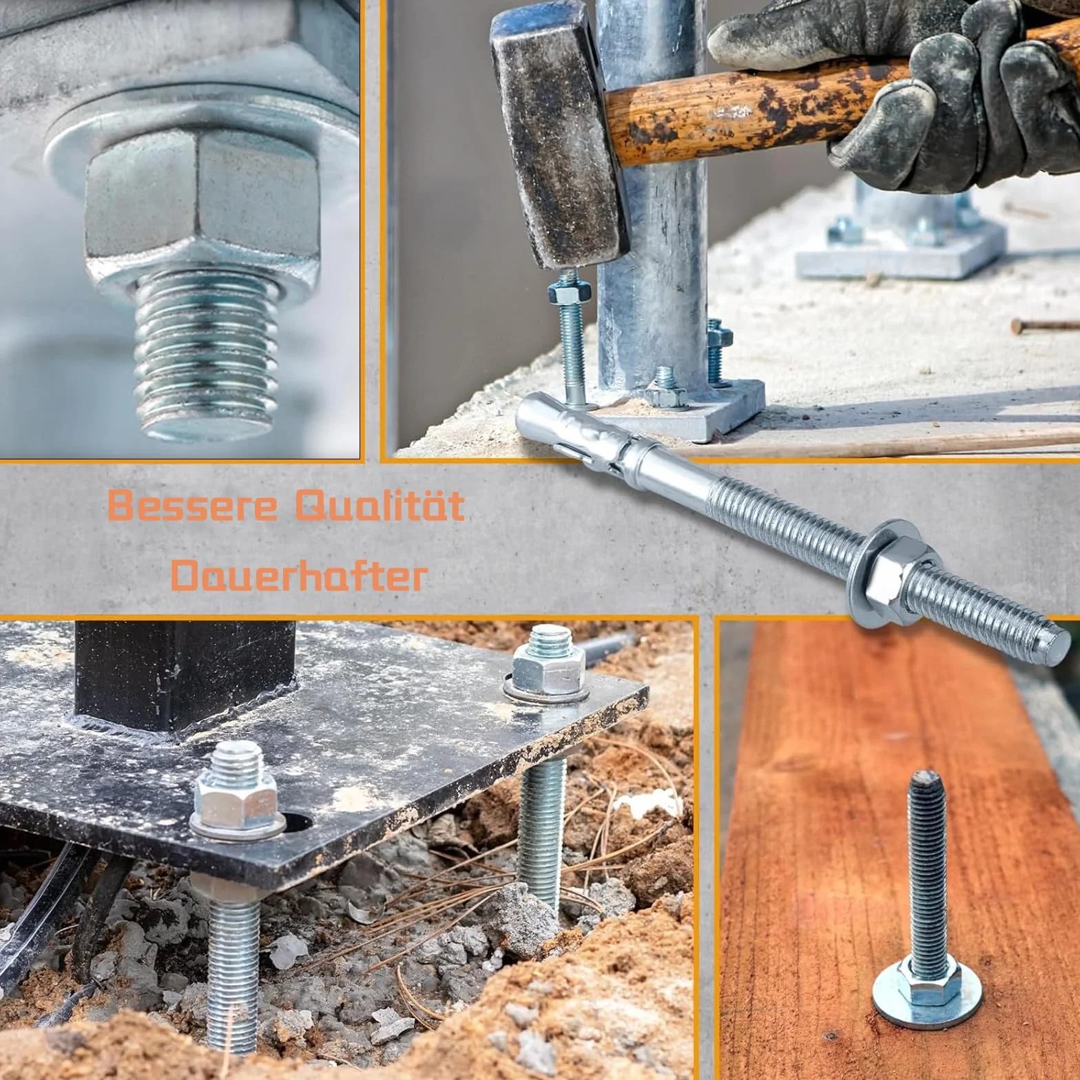 Kotwa M10 do dużych obciążeń, z ocynkowanego metalu, do balustrady, okna, ściany osłonowej, maszyn, belek, M10 x 90 mm, 12 szt