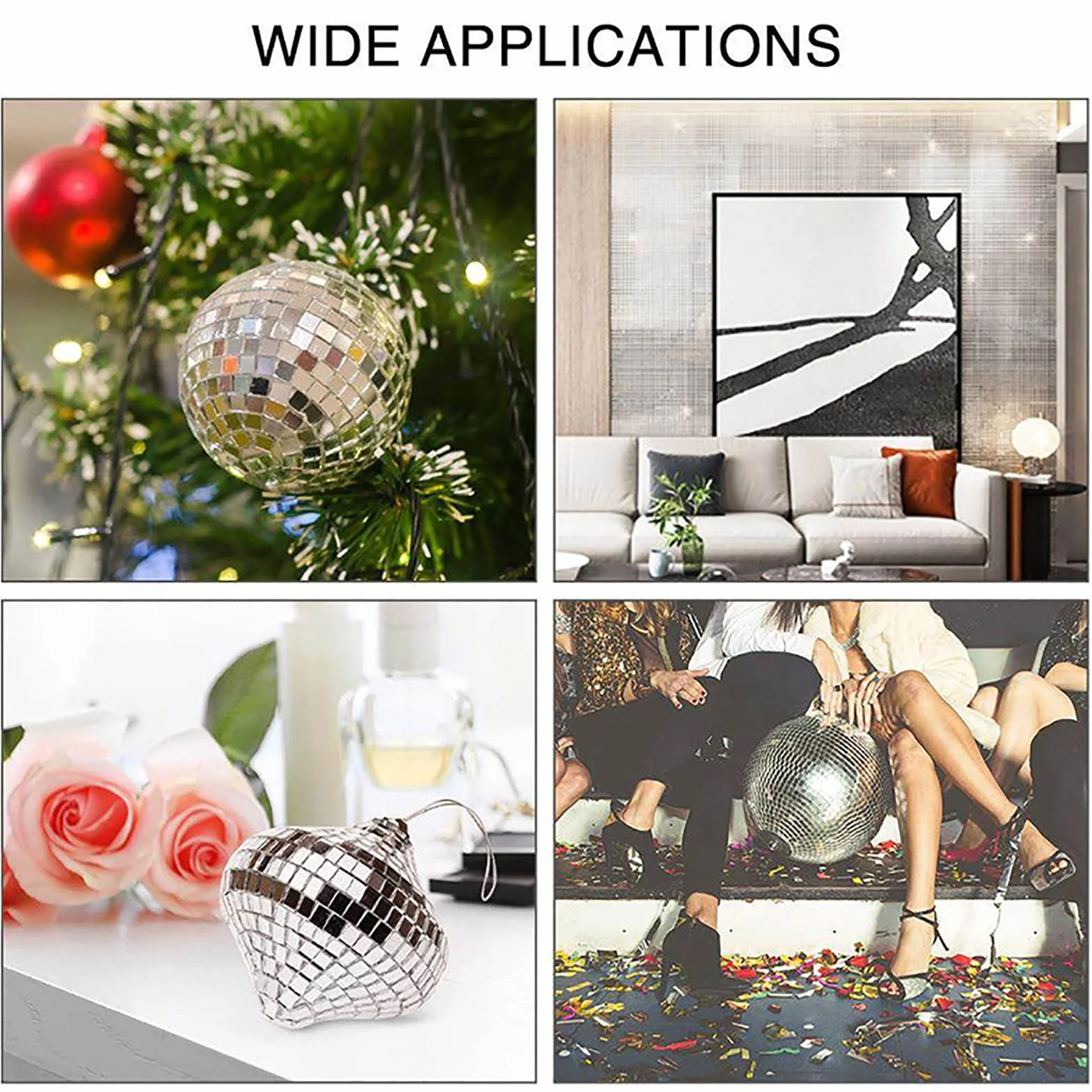 3 Sztuki Samoprzylepne Szklane Lustro Płytki Mozaiki - Małe Kwadratowe Naklejki 4x100 Cm dla DIY Craft Dekoracje, Disco Ball na Imprezę (Srebrny)