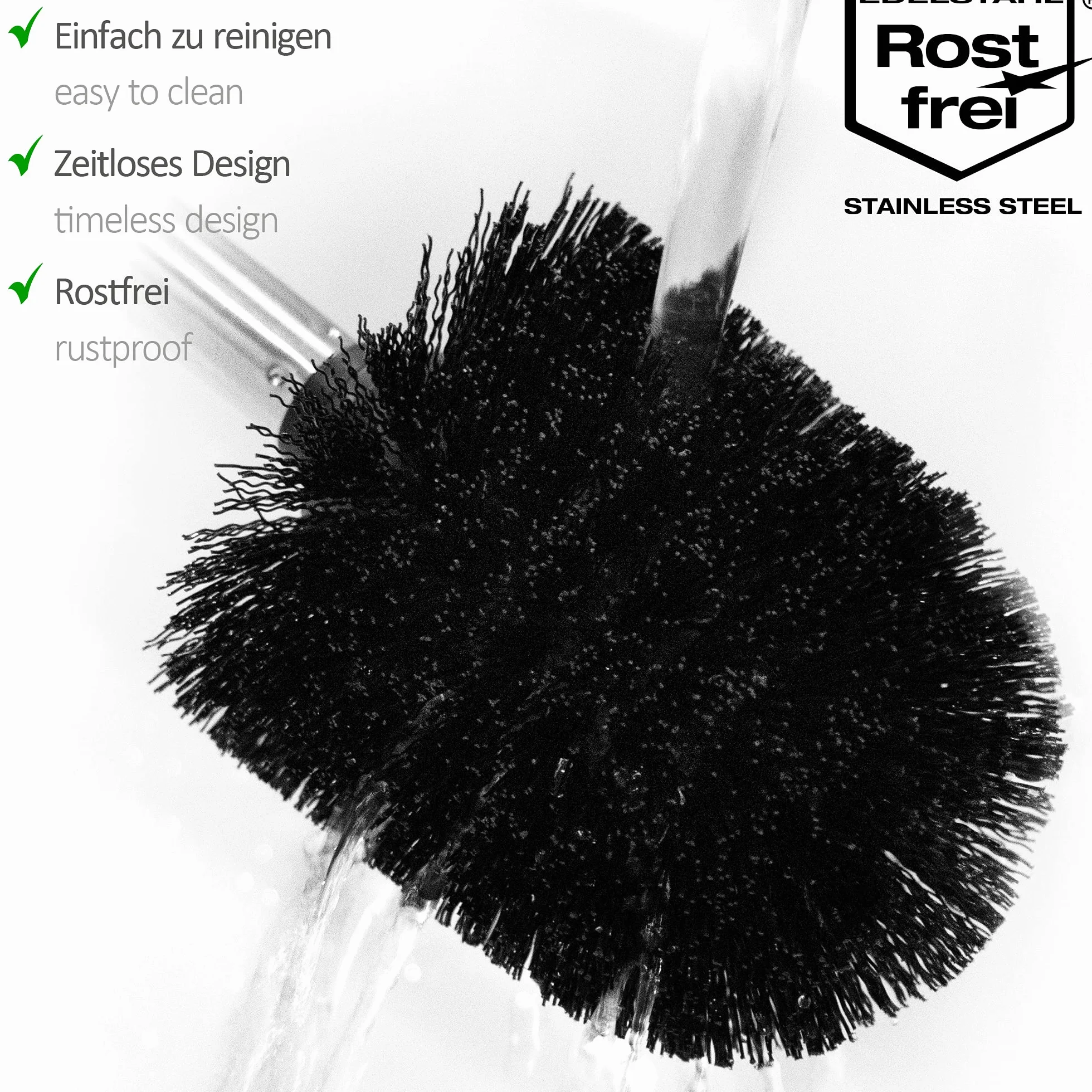 com-four 3 x szczotka do WC z wymienną głowicą – szlachetna szczotka do WC z uchwytem ze stali nierdzewnej – szczotka toaletowa – Ø 8 cm (03 sztuki – szczotka zapasowa czarna)