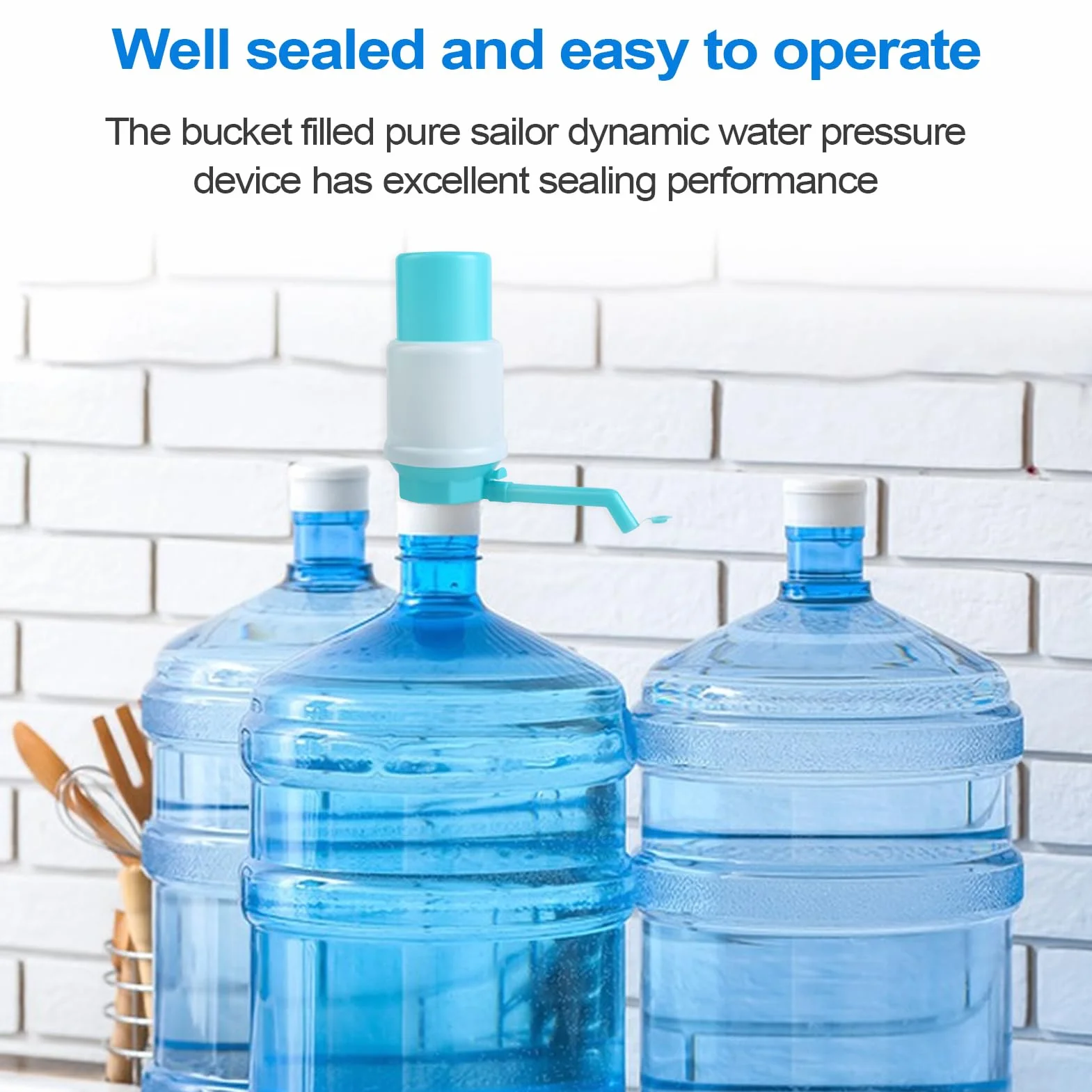 Water Gallon Dispenser, Manual Water Bottle Pump, Leakproof Hand Press Spout, Adjustable Tube Length, for Home Camping Agency Use, 7.09x3.15x3.94 Inches, Blue, 1 Piece
