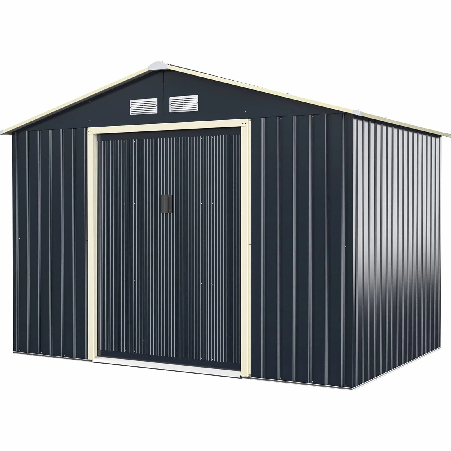 COSTWAY metalowa szopa na narzędzia, 277 x 191 x 202 cm, zamykana, domek ogrodowy z 4 otworami wentylacyjnymi i drzwiami przesuwnymi, szopa ogrodowa na kosiarki, rowery, narzędzia