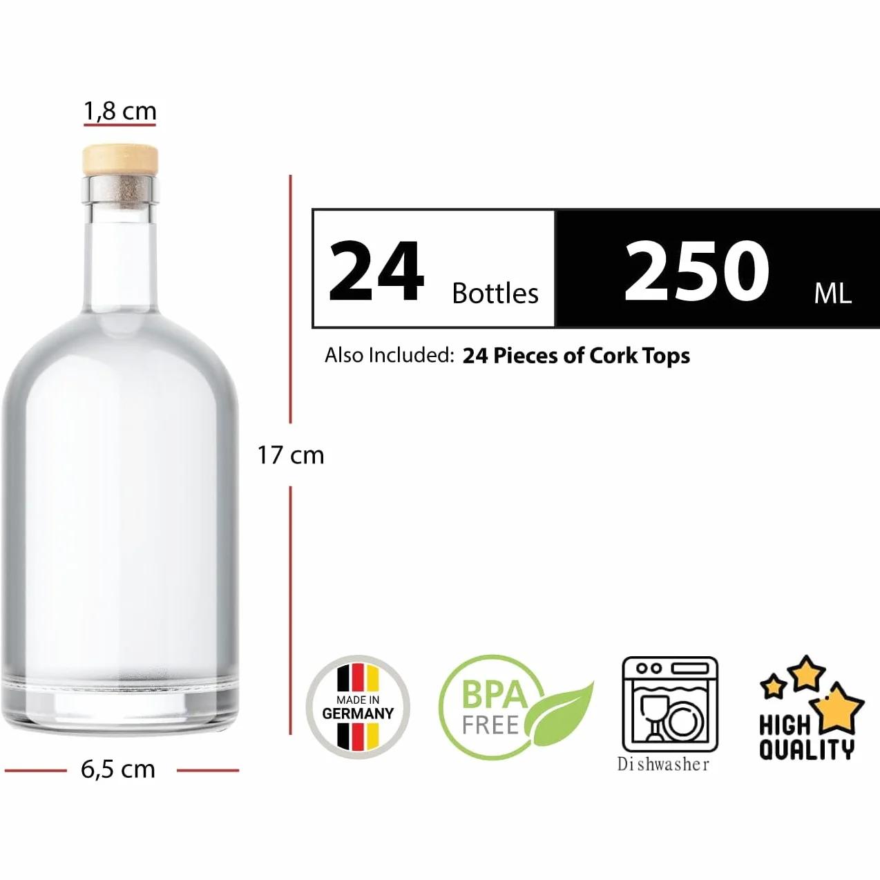 Nocturne-HGK szklane butelki 250 ml 0,25 l na wódkę sok wino likier