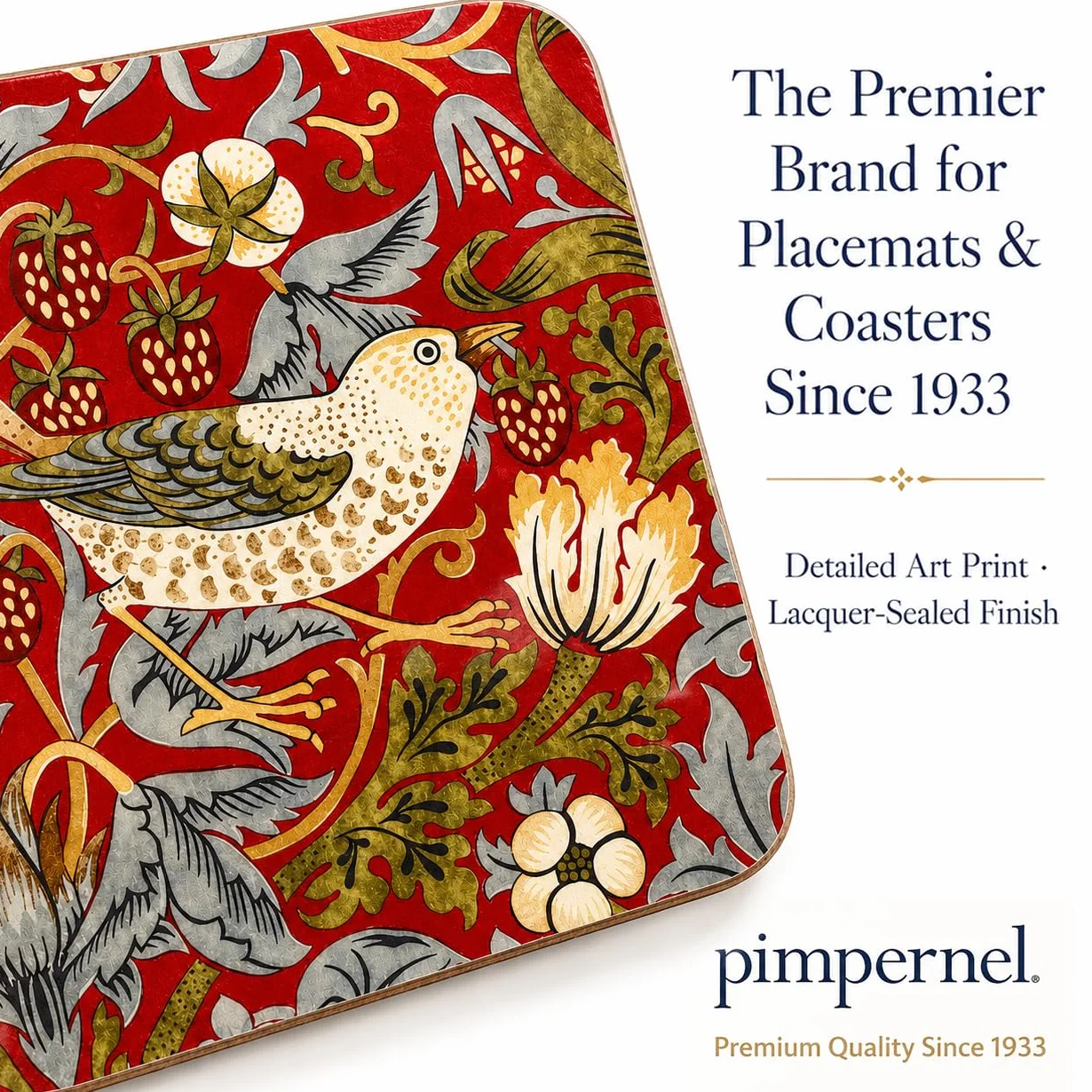 Portmeirion Pimpernel Strawberry Thief czerwone podstawki zestaw 6 sztuk 10,5 x 10,5 x 0,58 cm