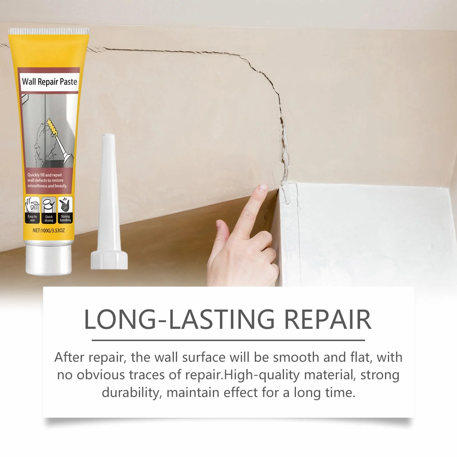 Wall Repair - Wall Crack Repair Paste | 100g Drywall Hole Crack Fix Filler, Quick-Dry Formula with Clean finish, Walls Mending Cream for Ceilings, Corners Damage