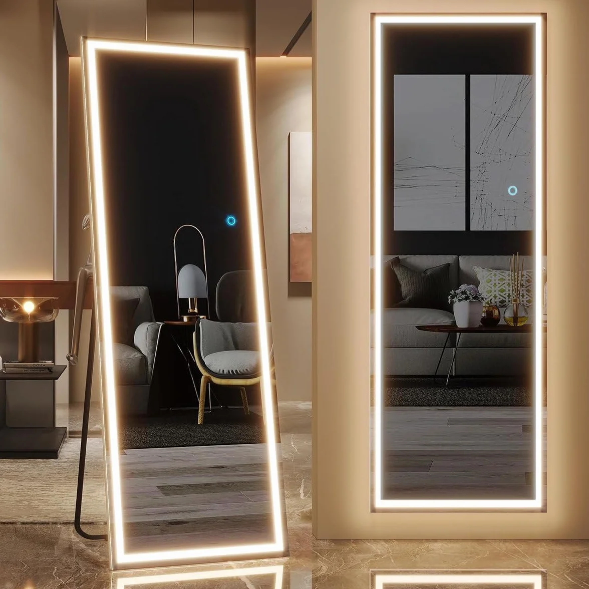 SensaHome Lustro stojące z LED – Bezramowe – Regulowane światło – Lustro do makijażu – 50x160 cm