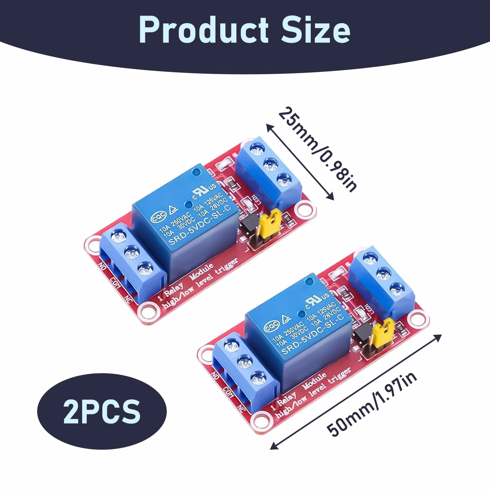 2 x moduł przekaźnikowy 5 V, 1 kanał, przekaźnik z transoptorem, izolowany z wysokim niskim poziomem, pojemność 10 A, 250 V AC lub 30 V DC, płyta wysokie/niskiego napięcia, kompatybilna z Arduino