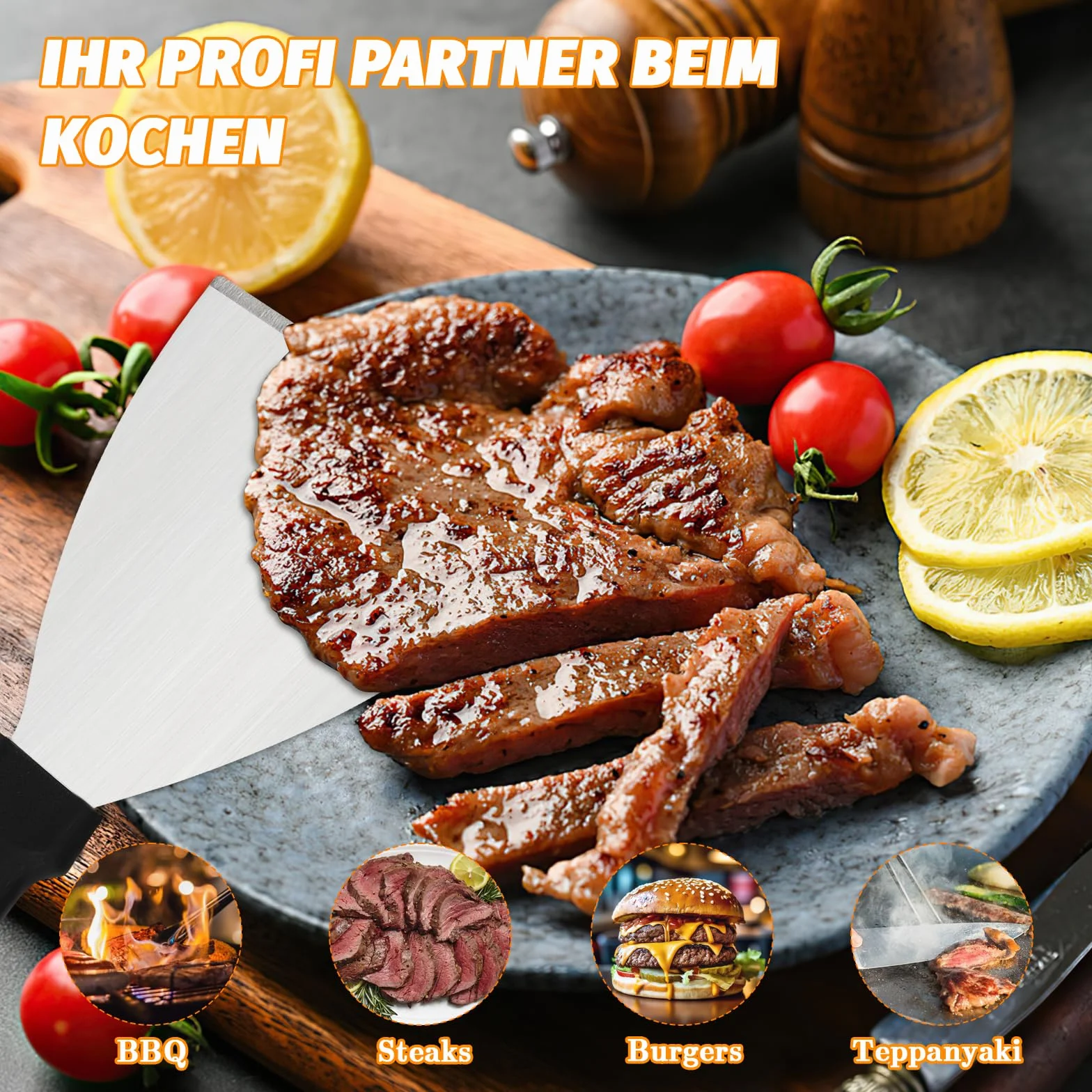 Sprifityy Zestaw szpachli z stali nierdzewnej, 30 papierów do burgerów, 2 łopatki do grilla z uchwytem