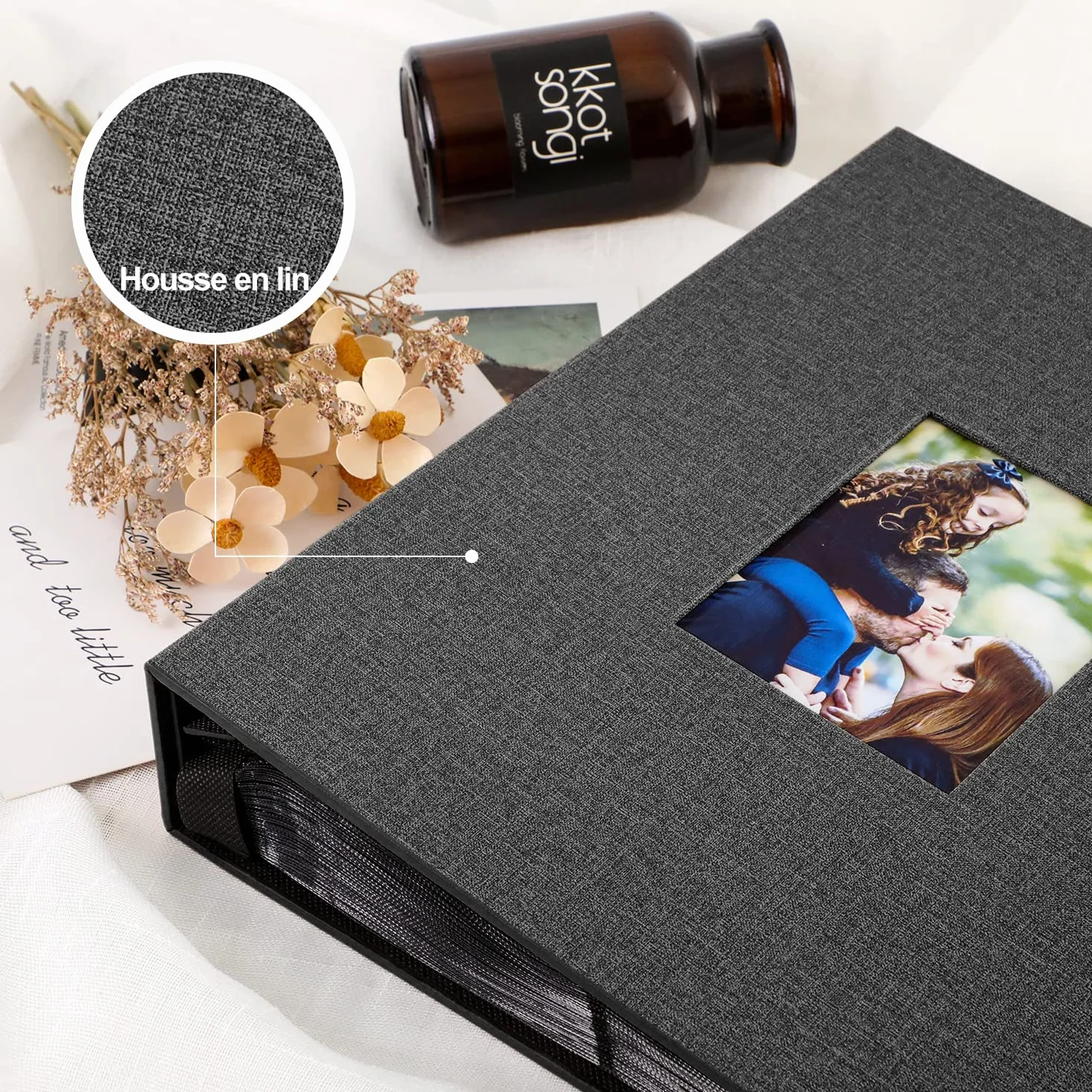 Lanpn Album fotograficzny na 1000 zdjęć w formacie 10x15, bardzo duży, XXL, lniany album do wkładania zdjęć w układzie pionowym, czarny