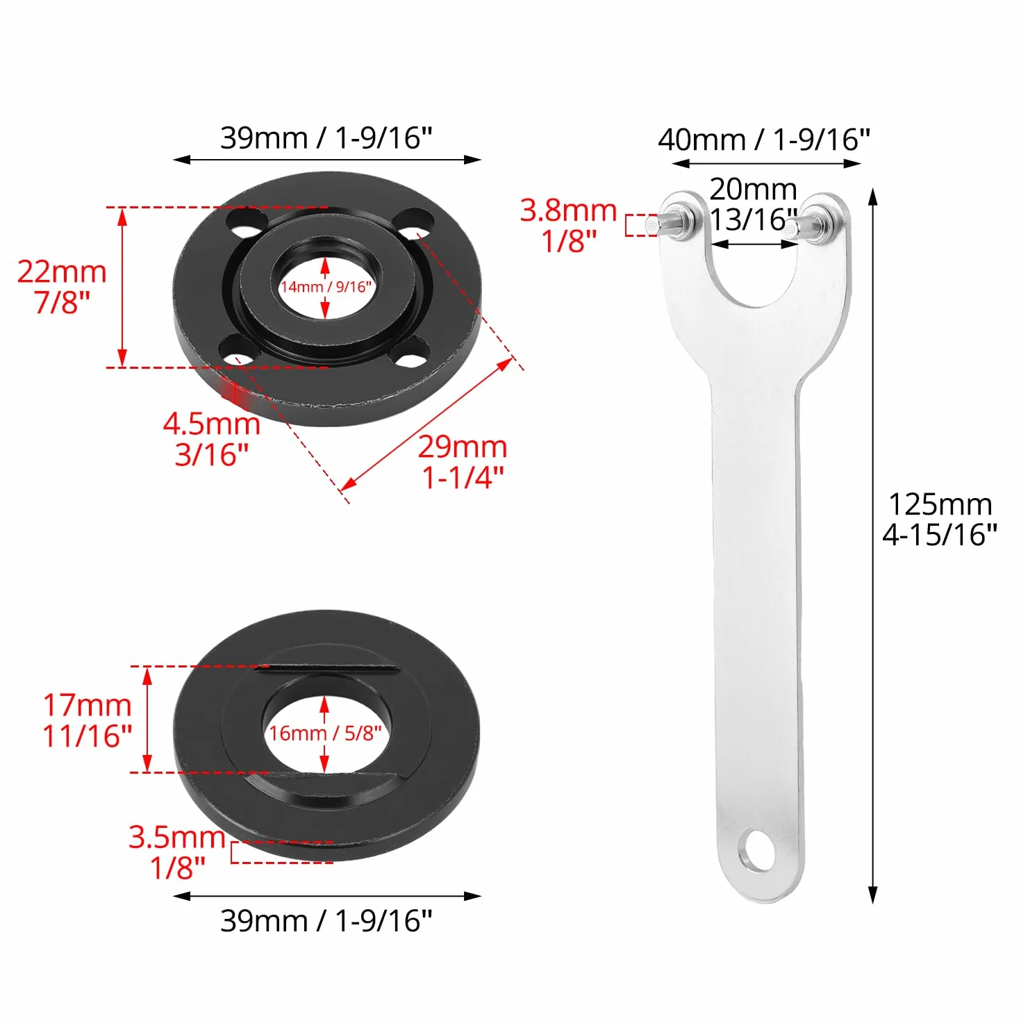 QWORK® Szlifierka kątowa zestaw kluczy kołnierzowych i kołnierzowych do uniwersalnej szlifierki kątowej 125 mm