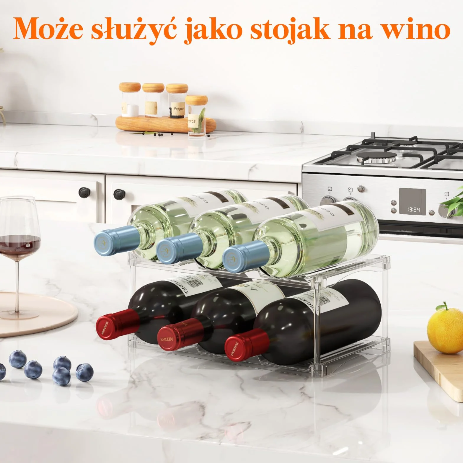 Lifewit Stosowany organizer do przechowywania butelek z wodą, uchwyt na butelki z winem do szafki, plastikowy organizer z dużą komorą na kubki, przezroczysty stojak na wino, uchwyt na kubki i