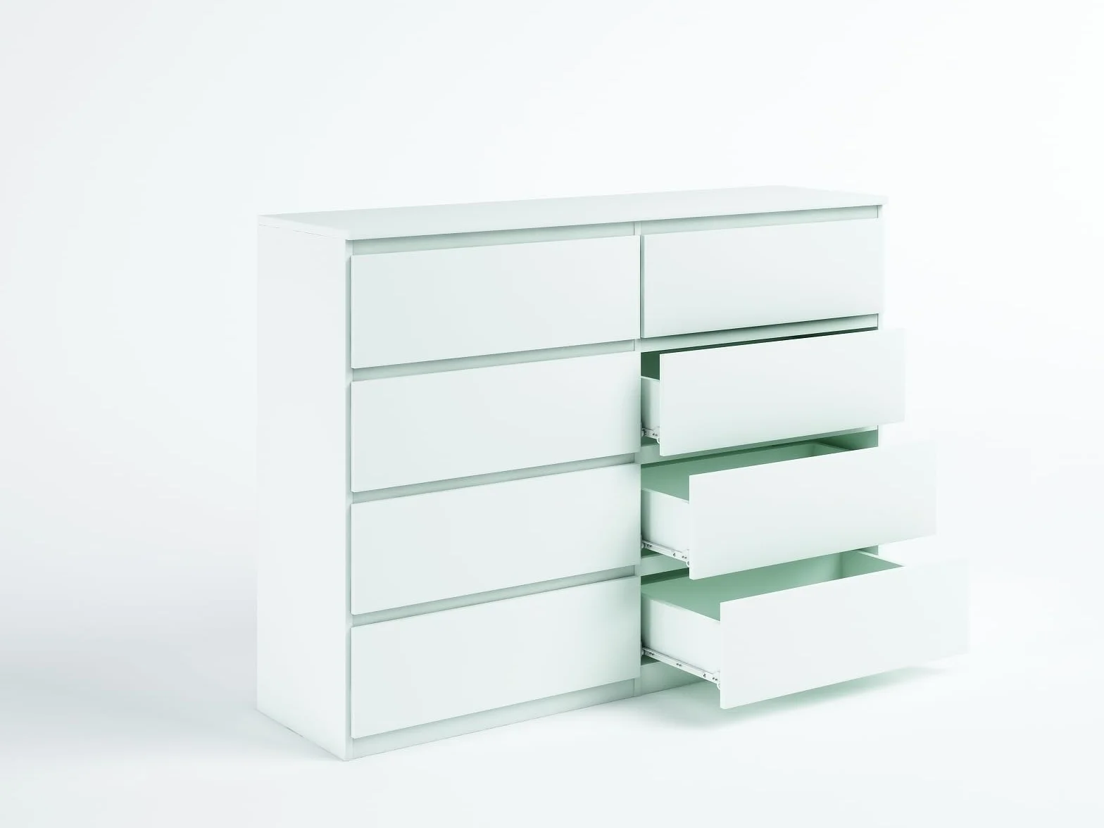 meble masztalerz Komoda Biała Mat z 8 szufladami - 138,5x101,5x39 cm - Komoda do salonu, sypialni - Szafka z szufladami - Komoda z szufladami