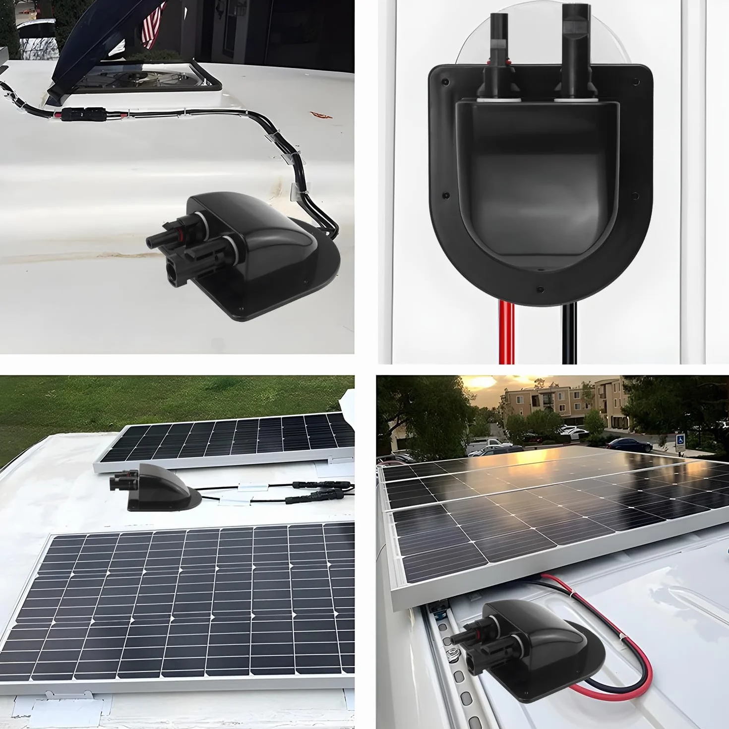GTIWUNG 2 sztuki wylotu dachowego skrzynki przyłączeniowej kabla solarnego ze złączem panelu słonecznego, ABS, podwójne przepustki kablowe, 2 sztuki, wodoszczelne IP68, czarne