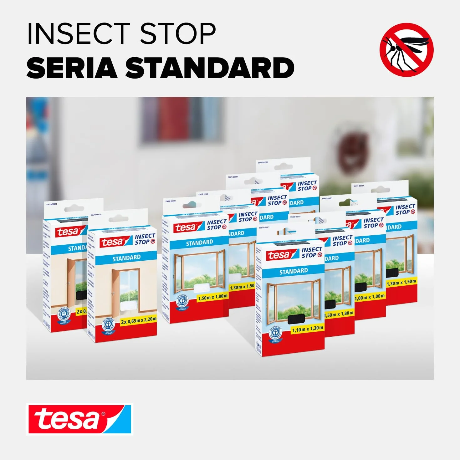tesa INSECT STOP H&L Fly Screen for Doors - siatka na drzwi z taśmą rzepową, przycinana na wymiar, bez wiercenia - 2 x 65 x 220 cm - biały