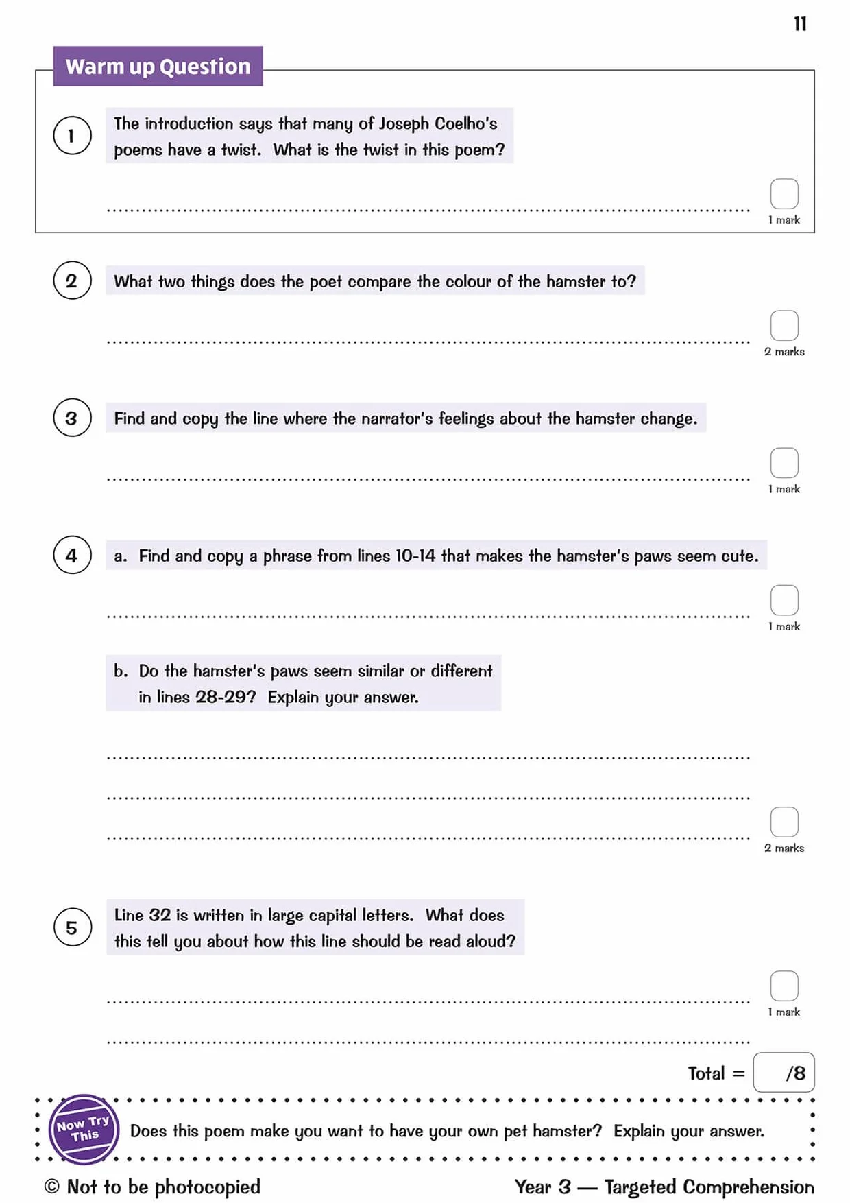 KS2 English Year 3 Reading Comprehension Targeted Question Book - Book 2 (with Answers)