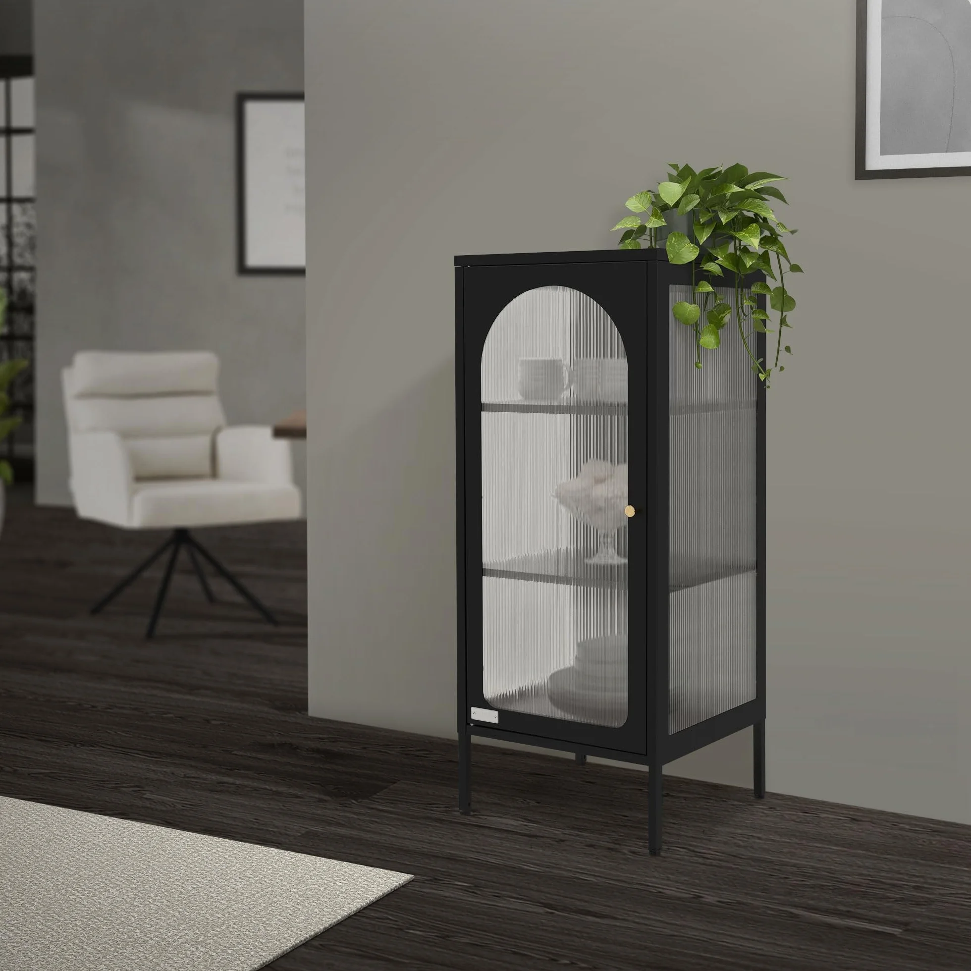 ML-Design gablota 42 x 102,5 x 40 cm czarna waska z 3 pólkami i 1 drzwiczkami metalowa industrialna Regal na dokumenty szafka biurowa wykonana z solidnej stali idealna do nowoczesnych wnetrz