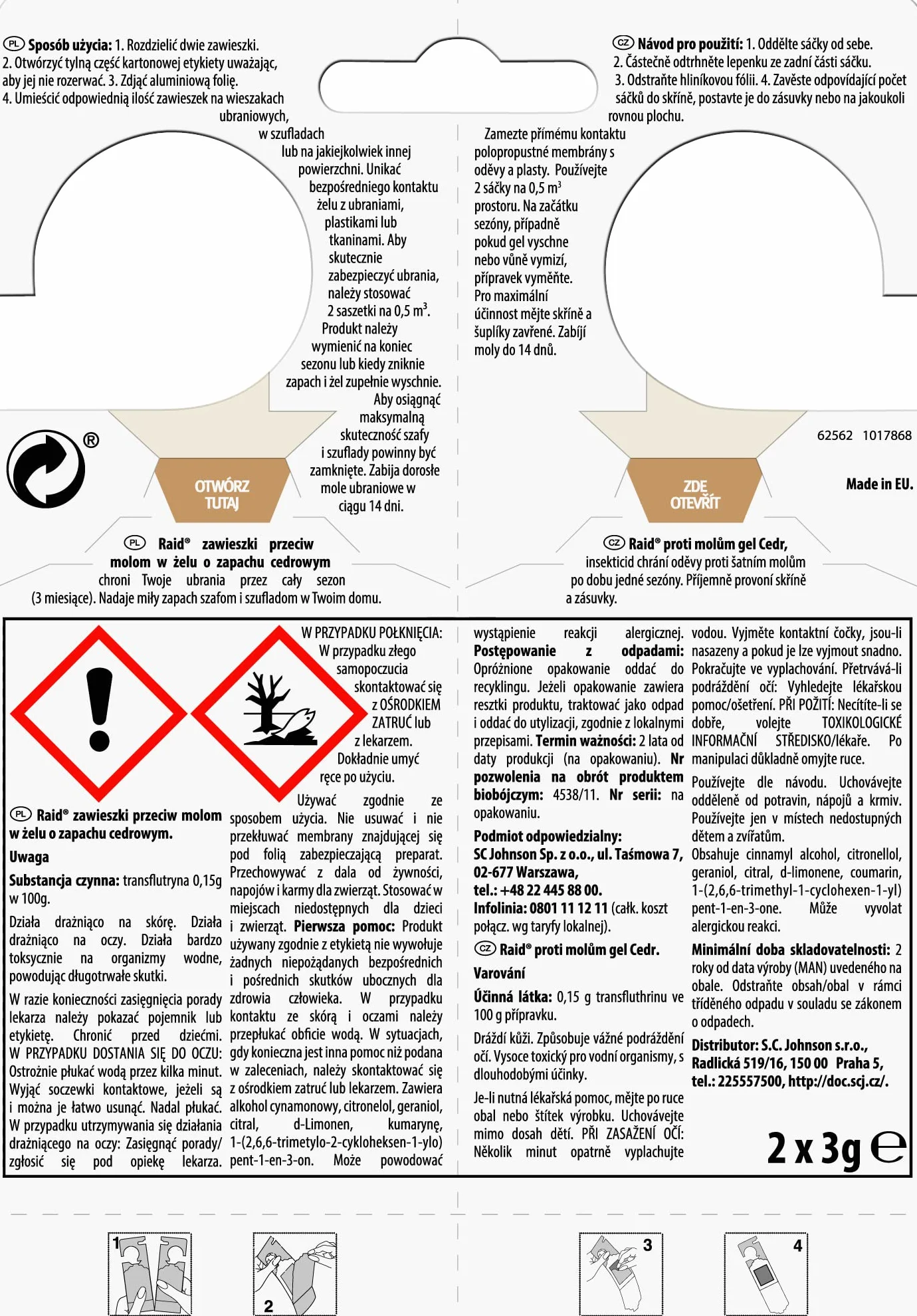 Raid Zawieszki Przeciw Molom w Żelu o Zapachu Cedrowym, 2 Sztuki