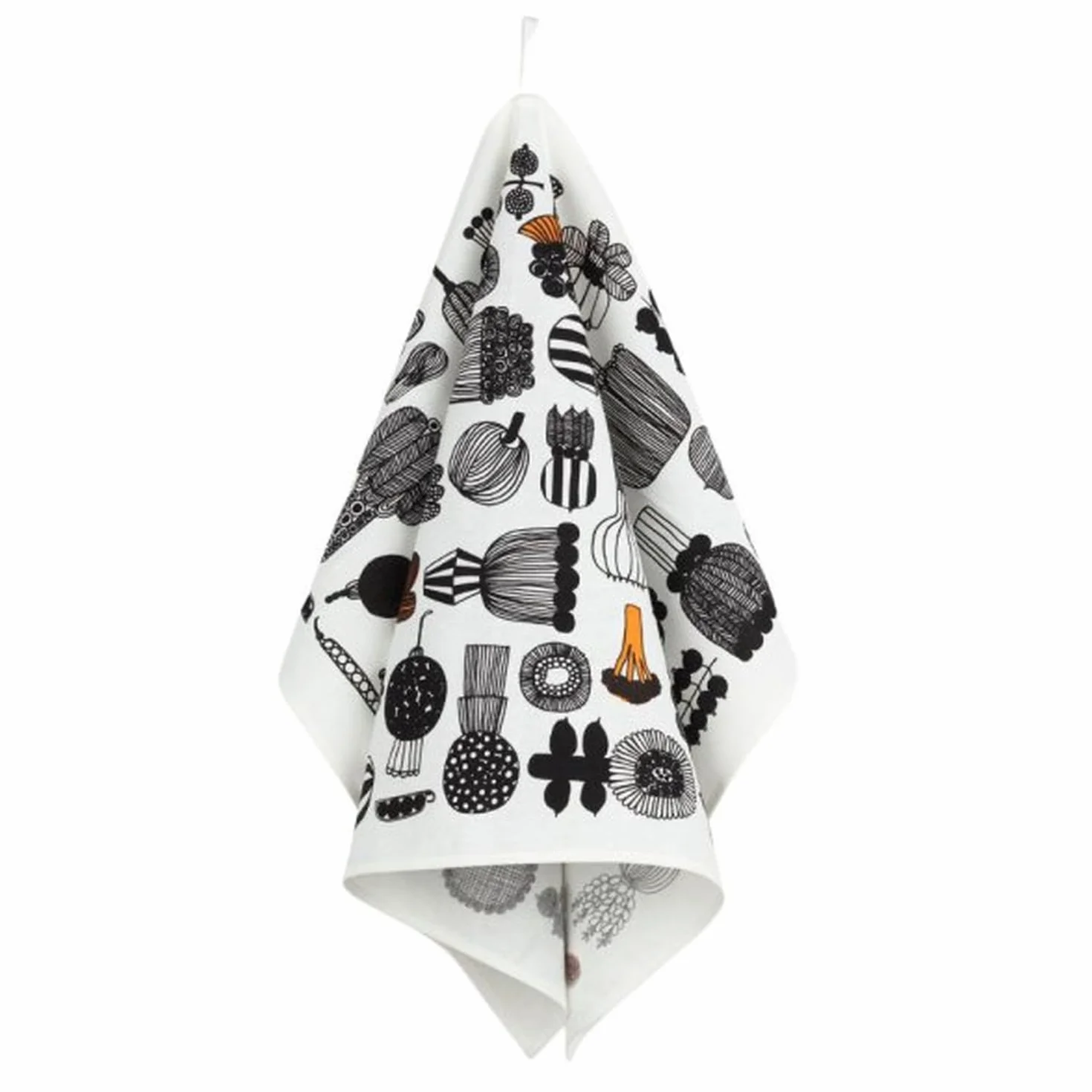 Marimekko Puutarhurin parhaat ręcznik kuchenny 47 x 70 cm, biały, czarny, pomarańczowy