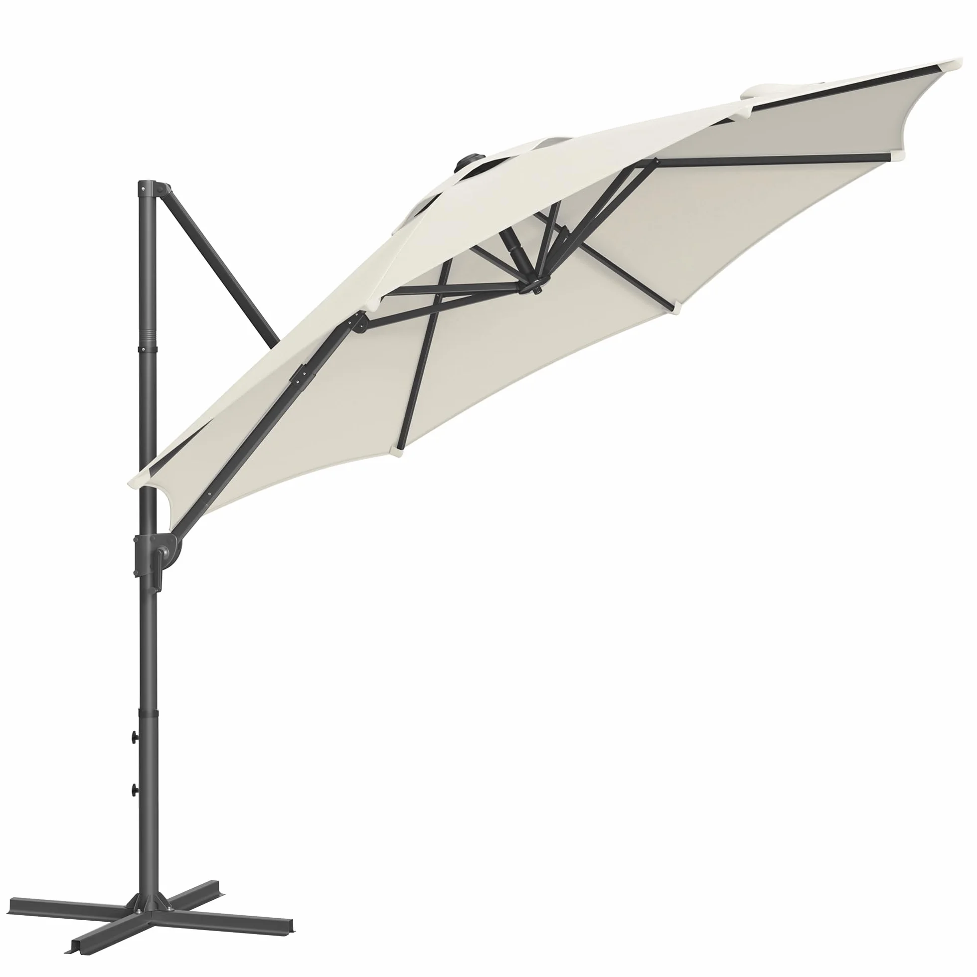 SONGMICS Parasol przeciwsłoneczny, 300 cm, UPF 50+, parasol ogrodowy, obracany o 360°, bezstopniowo regulowany kąt nachylenia, z korbą, stopka krzyżowa