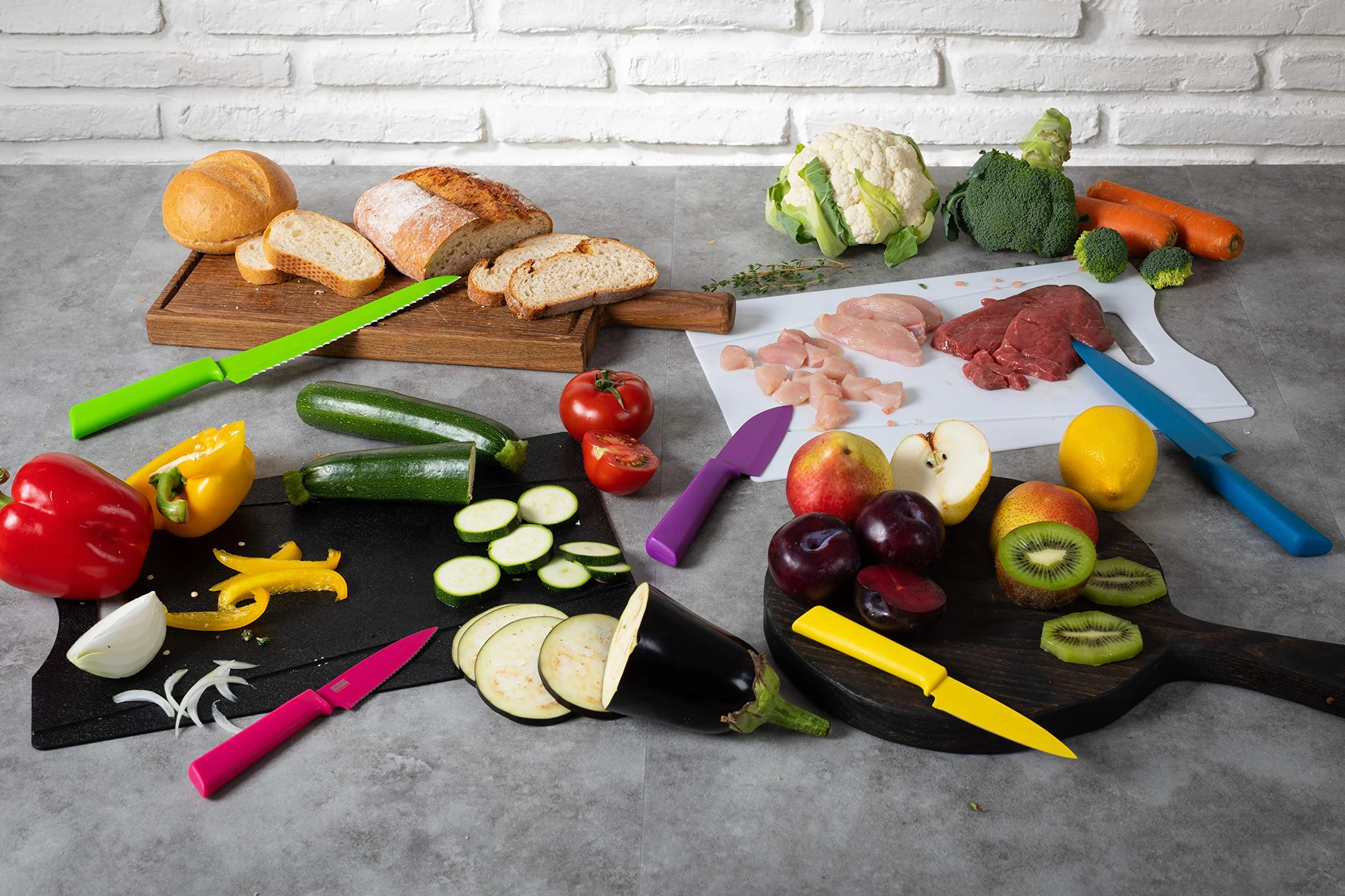 Kuhn Rikon Colori+ nieprzywierający nóż Santoku 27,5 cm czerwony z osłoną