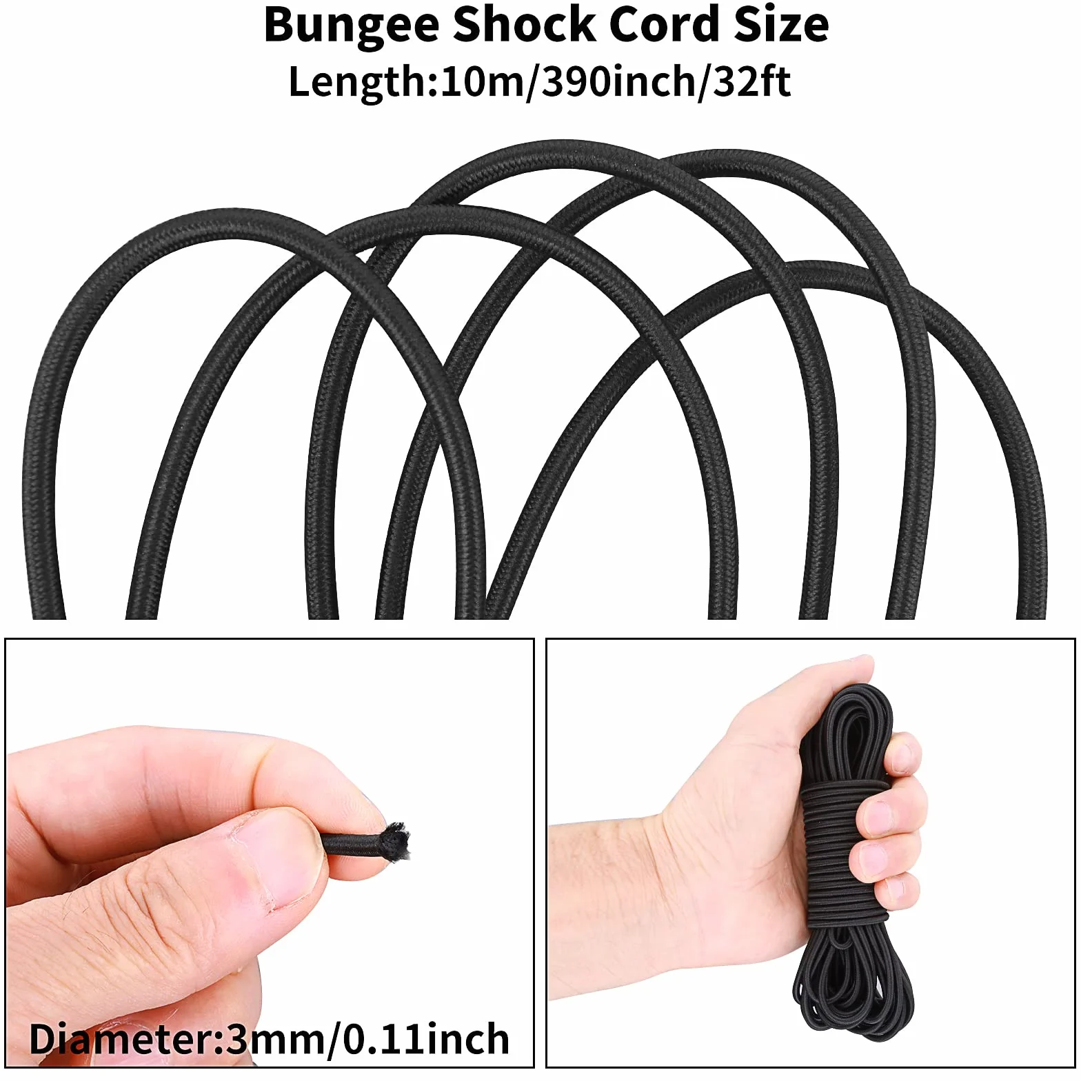 Prasacco Bungee Sznurek 3 mm x 10 m, mocny elastyczny sznurek, zabezpieczający sznur do łodzi, na kemping, przyczepę, sznurówki do butów, rzemiosło, projekty DIY