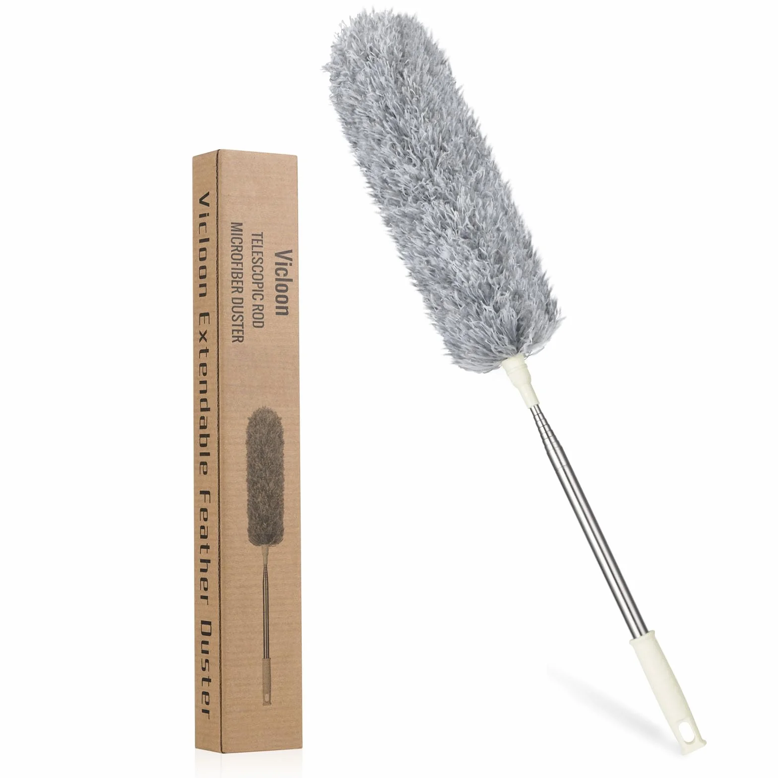Teleskopowy Miotełka do Kurzu Vicloon, Mop z Mikrofibry o Długości do 243 cm, z Małą Szczotką do Czyszczenia Okien i Drążkiem Teleskopowym ze Stali Nierdzewnej, Zginana Szczotka Narożna
