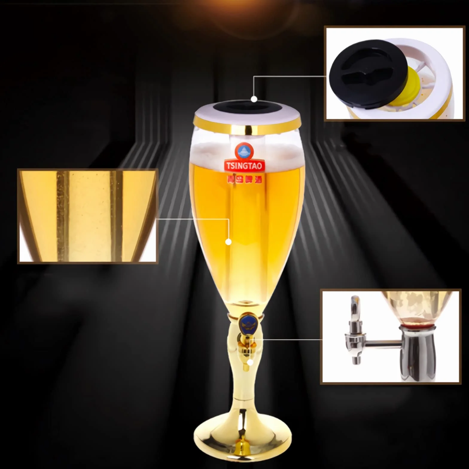 wieża napojów Duży dozownik piwa, 5L / 170 OZ Waga Wieża piwa z lodem Tube Dotknij i światła, łatwy czysty, niesamowity prezent dla miłośnika piwa Dozownik piwa(Size:Gold)