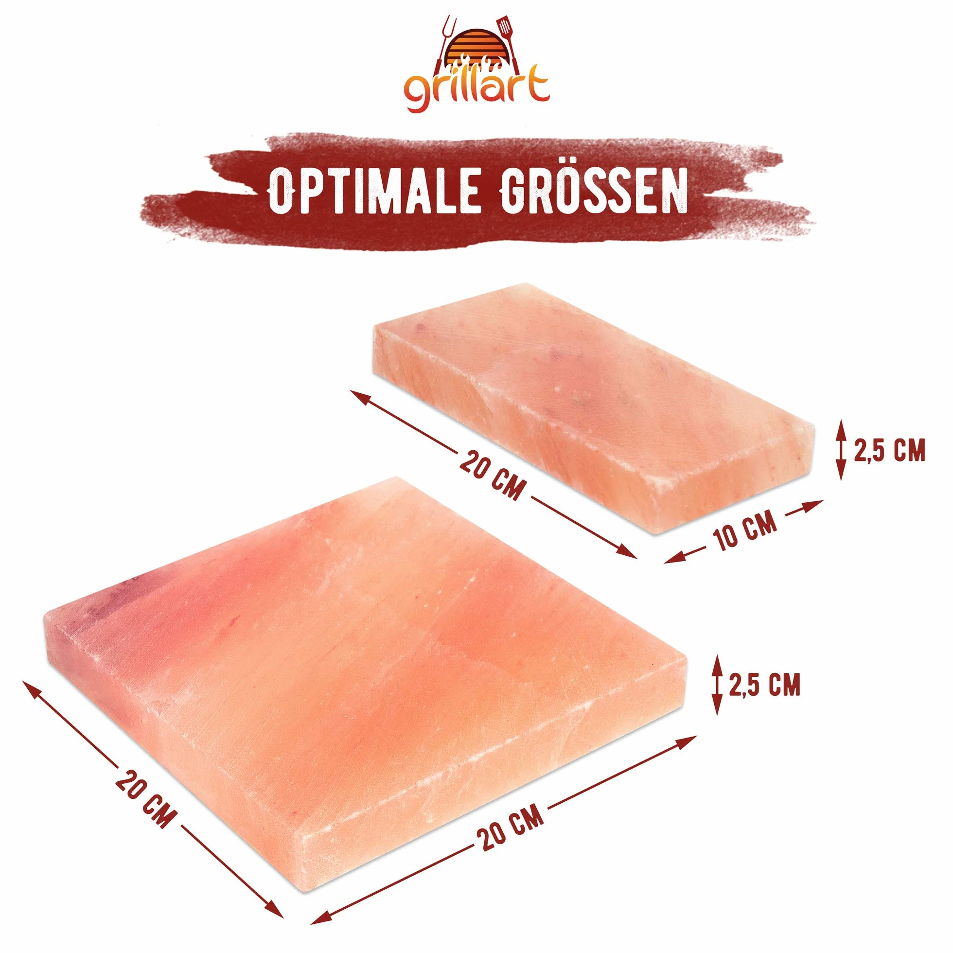 grillart® kamień solny Premium XL do grillowania (zestaw 2 szt., kwadratowe) - wysokiej jakości kamień solny do grillowania dla wyjątkowego smaku, oryginalna płyta solna do grillowania
