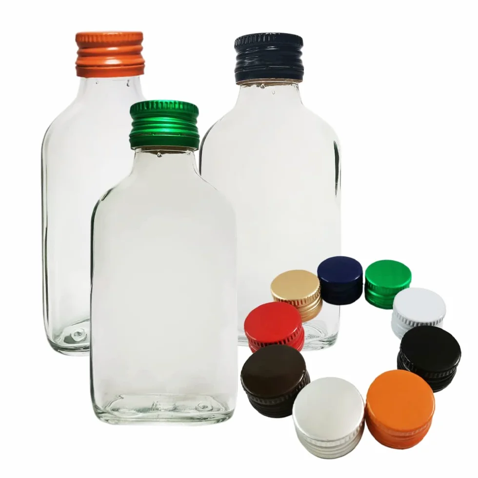 20 x piersiówka, szklane butelki 100 ml (0,1 l) i metalowe zakrętki (skręć na pokrywkach) - domowy olej do warzenia ginu, ocet, wódka, wino - DIAH (butelka 20 x 100 ml + zakrętki mieszane)