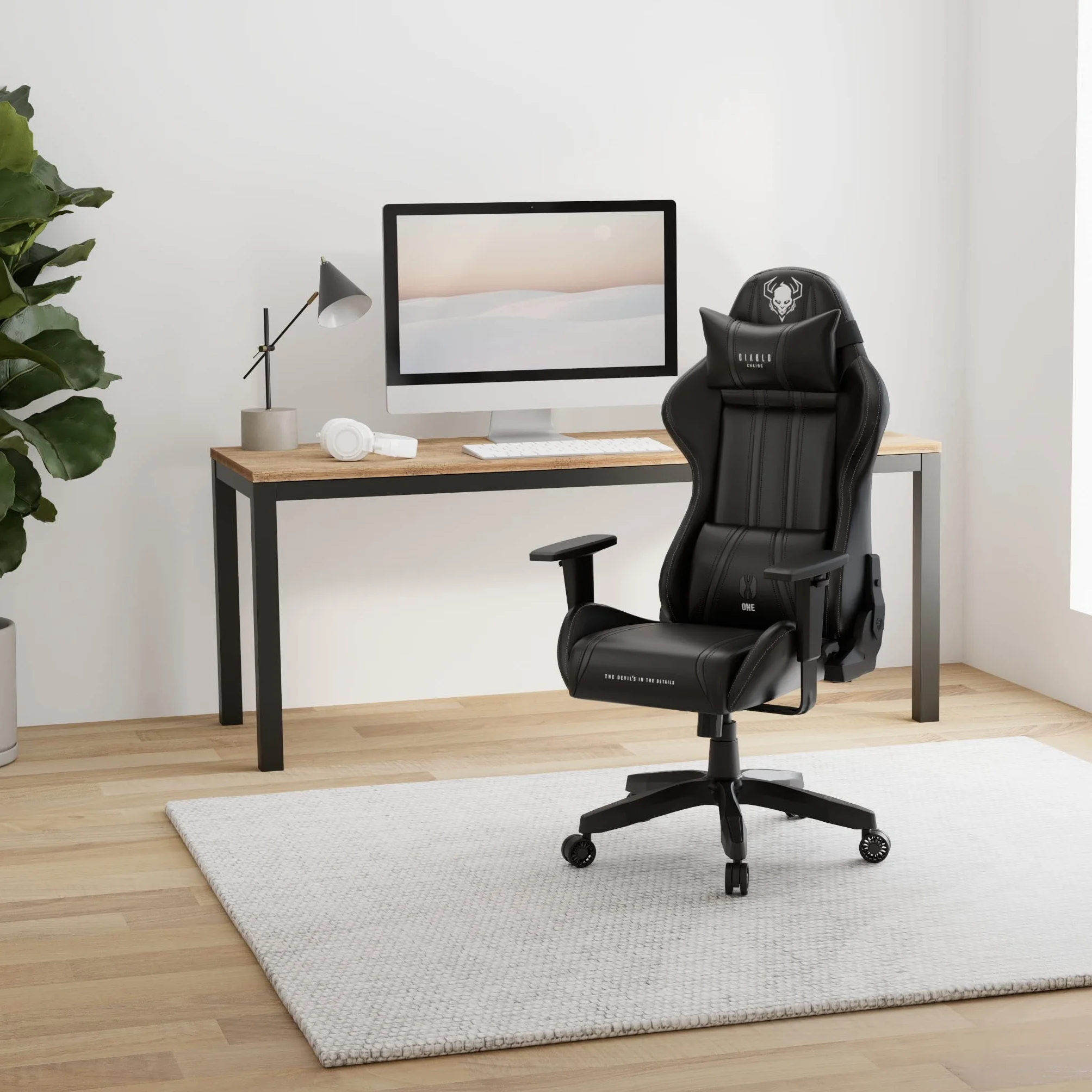 Diablo X-One 2.0 Fotel Gamingowy Krzesło Biurowe Dla Gracza Obrotowy Regulowane Podłokietniki Ekoskóra Ergonomiczny Design Funkcja Bujania Poduszka Pod Kark i Lędźwie (Czarno-czarny, Normal)