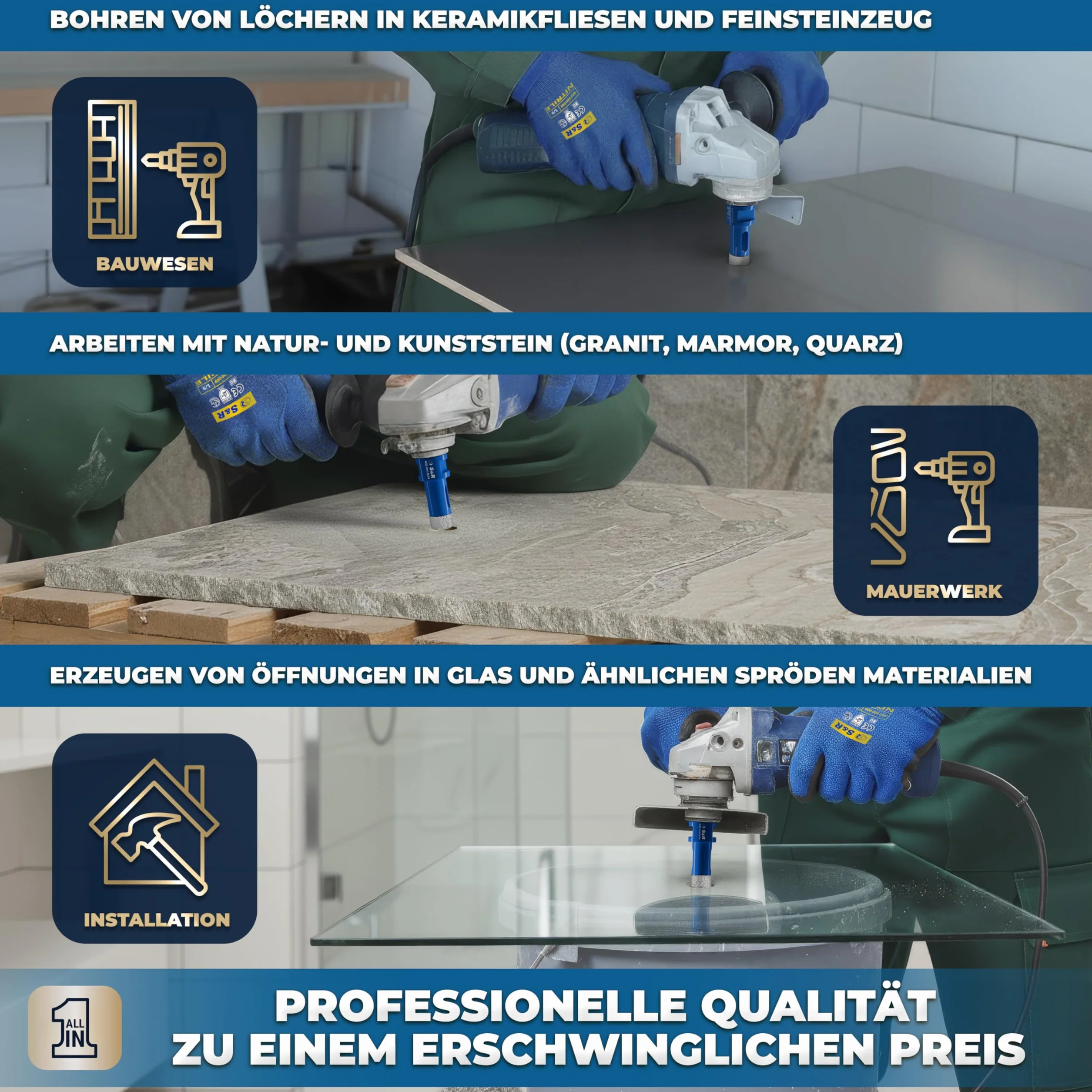 S&R Profesjonalne diamentowe wiertło do płytek 20 mm, otwornica do płytek, gwint M14, diamentowe wiertło, płytki, lutowana próżniowo koronka wiertnicza, szlifierka kątowa do ceramiki, gresu, granitu