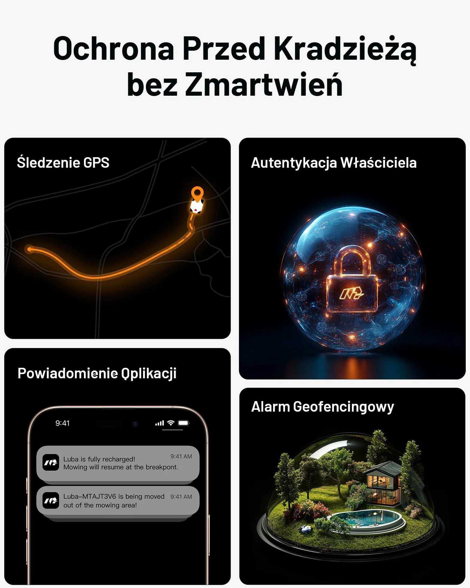 MAMMOTION LUBA 2 AWD 3000X Bezprzewodowa Kosiarka Automatyczna Zalecane 3000 m², maks.3600 m², Automatyczne Mapowanie UltraSense AI Vision i Pozycjonowanie iNavi