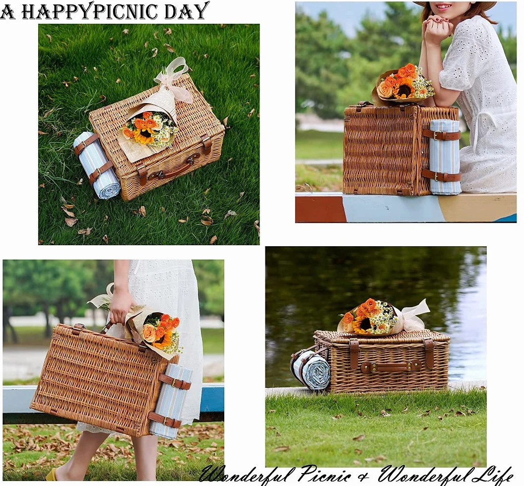 HappyPicnic Wiklinowy kosz piknikowy dla 4 osób