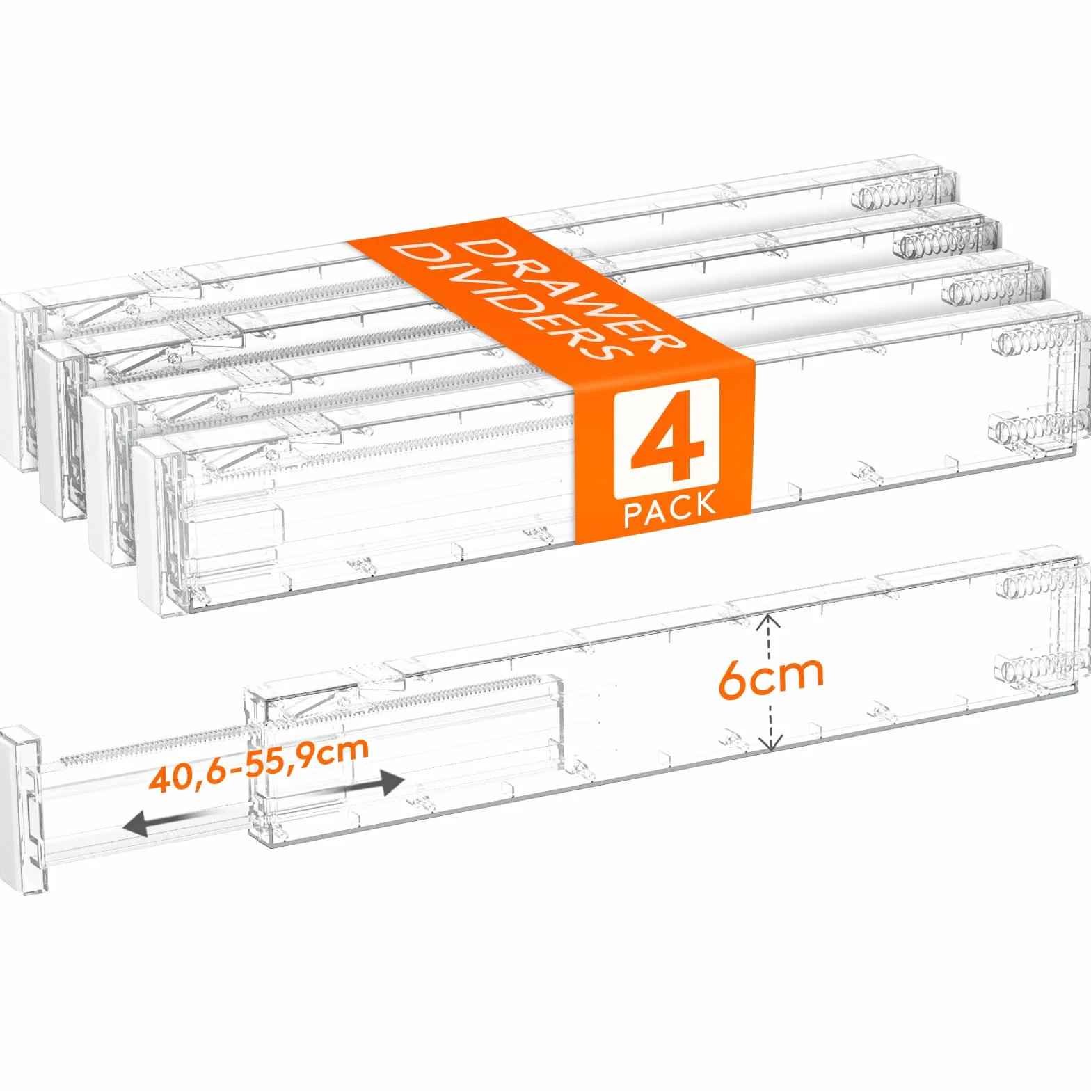 Lifewit 4 Przegródek do Szuflado Wysokości 6 cm,40.6-56 cm, Regulowany Organizer do Szuflad na Przybory Kuchenne/Kosmetyki, Plastikowe, Rozszerzalne Separatory do Przechowywania w Sypialni