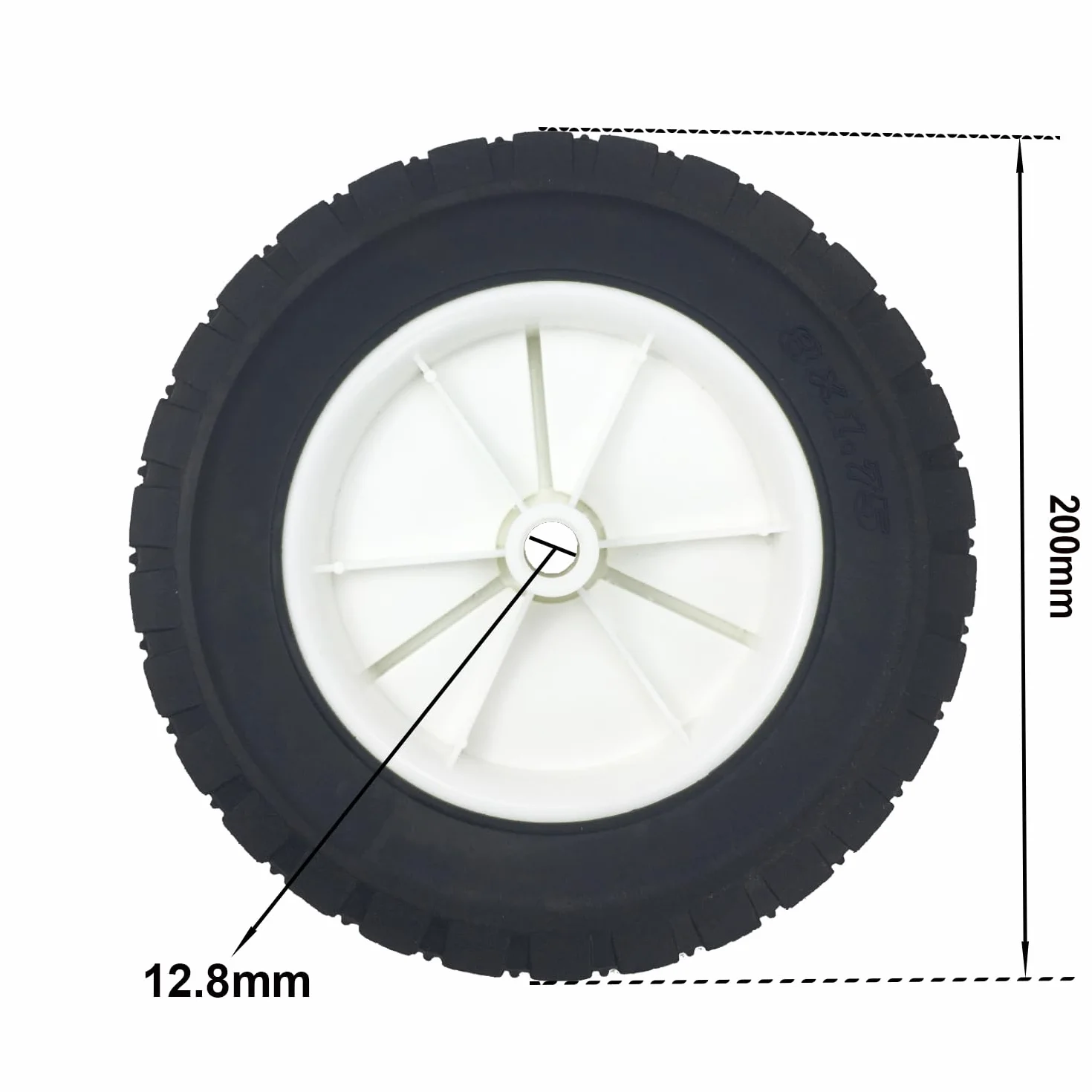 2 x Ø200mm Zamienniki kół Gumowe koła do kosiarki, wózka, sprężarki powietrza, traktora szosowego, zamiennik rolki, części zamienne do maszyn do koszenia, średnica otworu osi 12,7mm (2