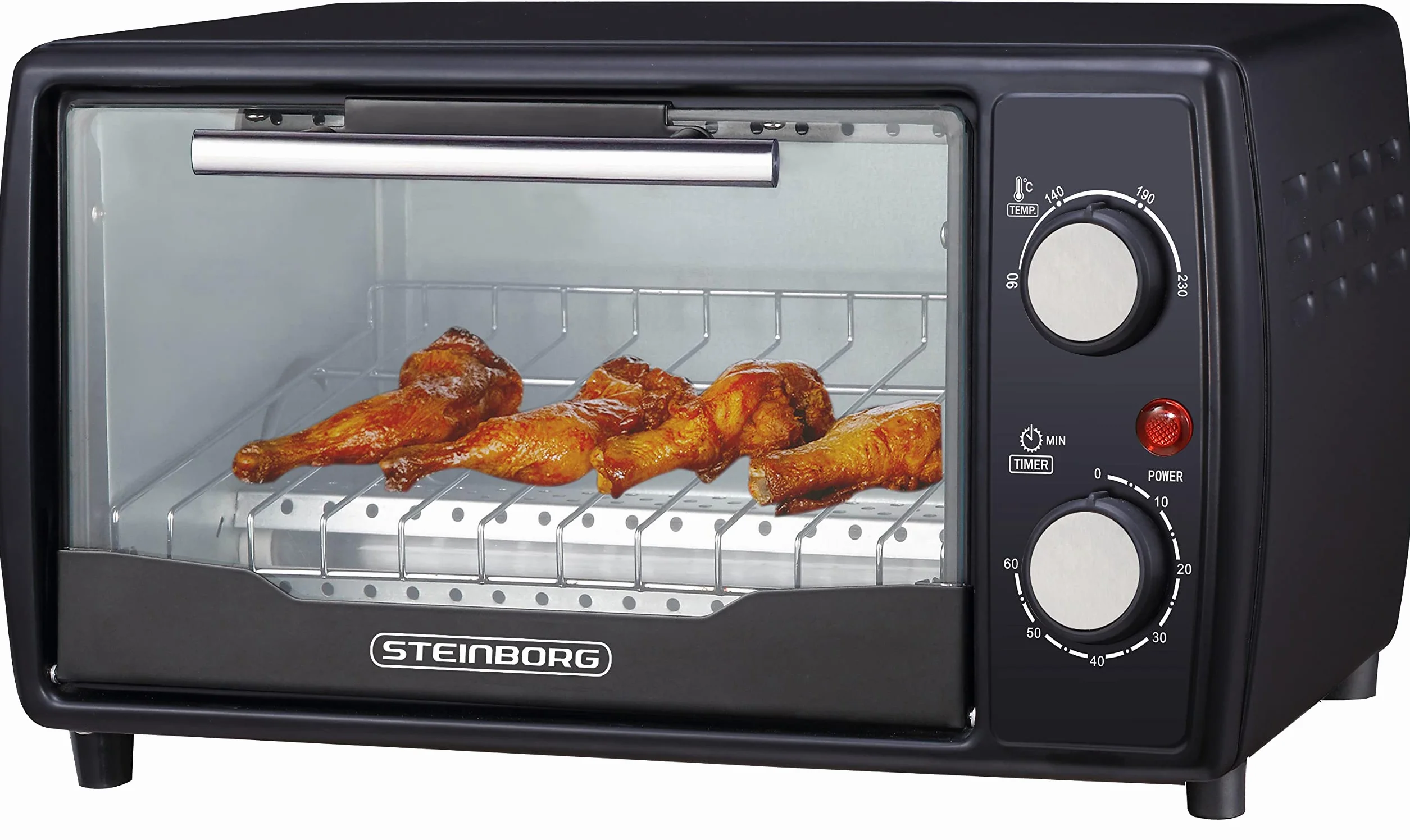 Mini piekarnik 1000 W, 10 litrów, z blachą do pieczenia i rusztem do pieczenia pizzy 90-230°C, timer 60 minut, wysuwana taca na okruchy, instrukcja obsługi (może nie być dostępna w języku polskim)