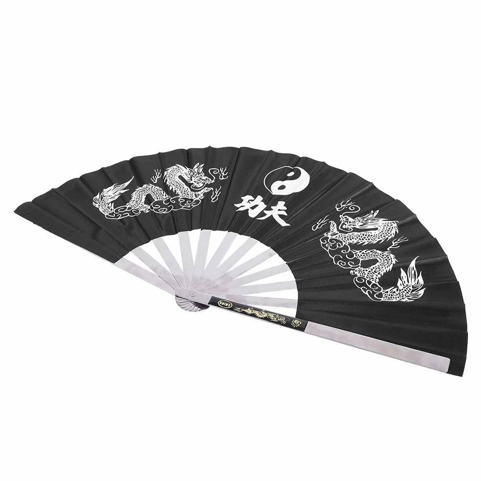 Wentylator SkłAdany ze Stali Nierdzewnej ChińSki Wentylator Tai Chi Sztuki Walki Wentylator Walki Kung Fu dla MężCzyzn i Kobiet Wydajność, Taniec, Dekoracje 64 X 35 Cm (Czarny)