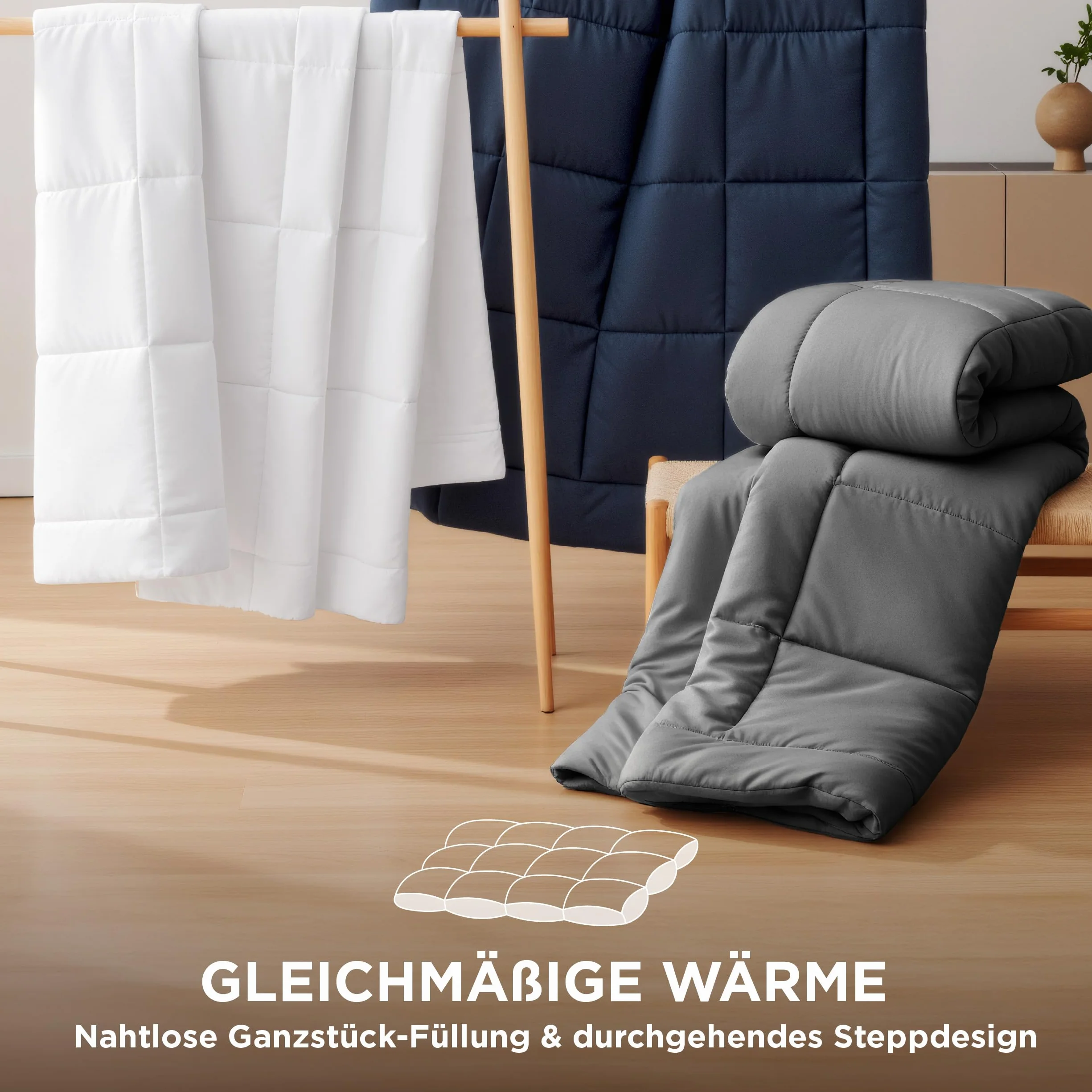 Bedsure Kołdra 135 x 200 cm na cztery pory roku przez cały rok - kołdra 135 x 200 cm 4 pory roku, certyfikat Öko-Tex 300GSM szara, miękki i ciepły puch, dla alergików