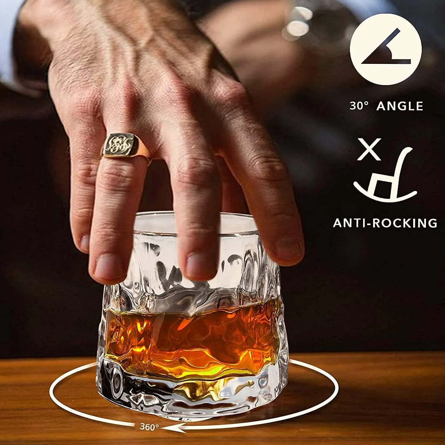 Szklanki do whisky obrotowe dekompresyjne - Staromodny zestaw 2 szklanek w stylu barowym do burbona, scotch whisky, rumu (2 opakowania tekstura młotka, 180ml(6oz))