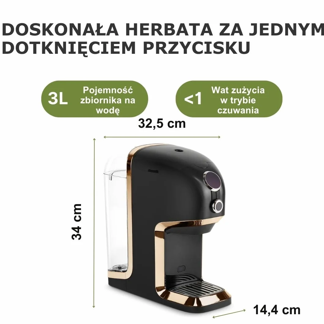 BRU Automat do herbaty sypkiej, ziół i torebek, herbata z dozownikiem gorącej wody i ekspresem, filtr wodny po naciśnięciu przycisku