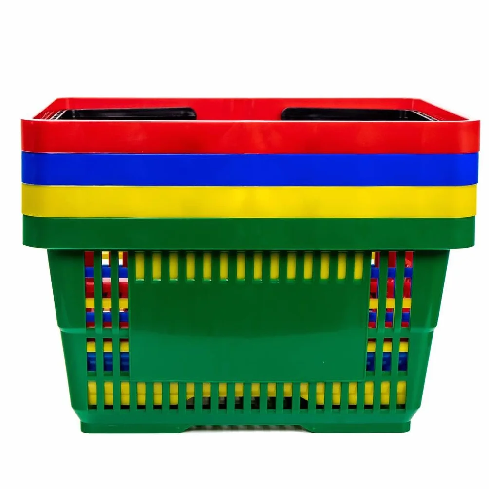 Mega-M Koszyk sklepowy plastikowy 22 litry | koszyki sklepowe zestaw| z uchwytem | na zakupy | zestaw 10 szt. (10 szt. czerwony)