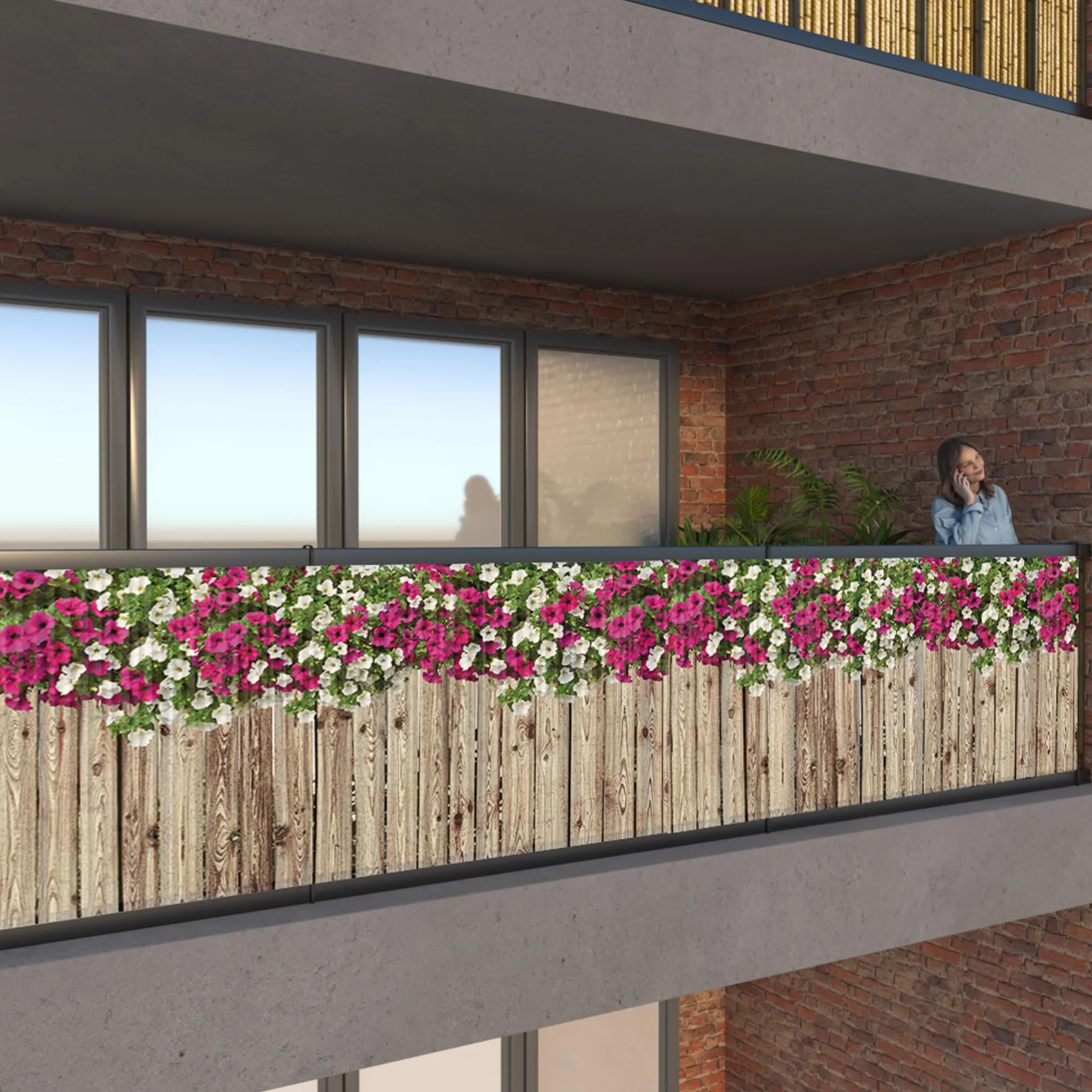Osłona balkonowa na balkon, 100 cm wysokości lub na inną ochronę przed wiatrem, osłona balkonu, mata prywatności, zadaszenie tarasu (500 x 100 cm, wzór 26)