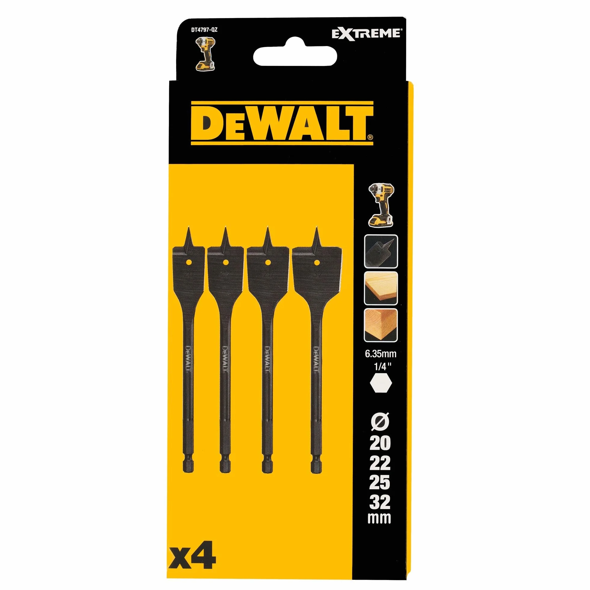 DEWALT DT4797-QZ 4-częściowy zestaw wierteł Extreme Flatwood