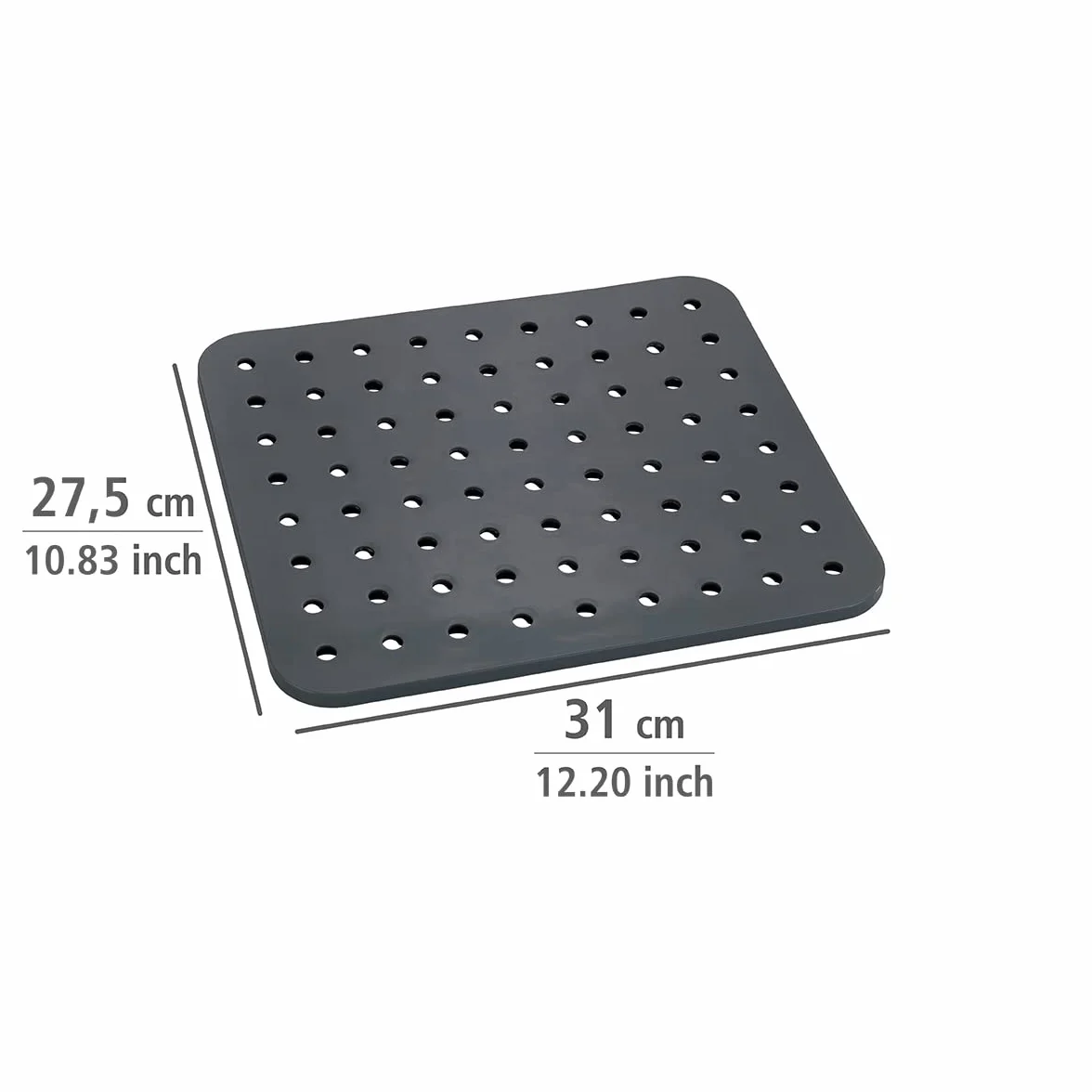 WENKO Mata do zlewozmywaka, kryształowa, prostokątna, szara – mata do zlewozmywaka, bardzo mocna, tworzywo sztuczne, 27,5 x 1 x 31 cm; Szara