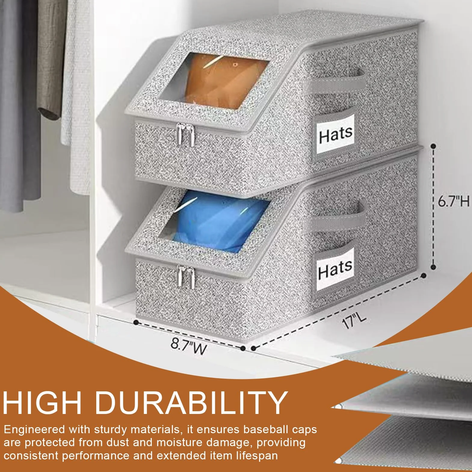 Baseball Hat Storage Organizer, Clear Display Case, Holds 24 Hats, Large Capacity Transparent Lid Containers, 43×22×17cm, Ideal for Closet Organization, Home Storage Solution