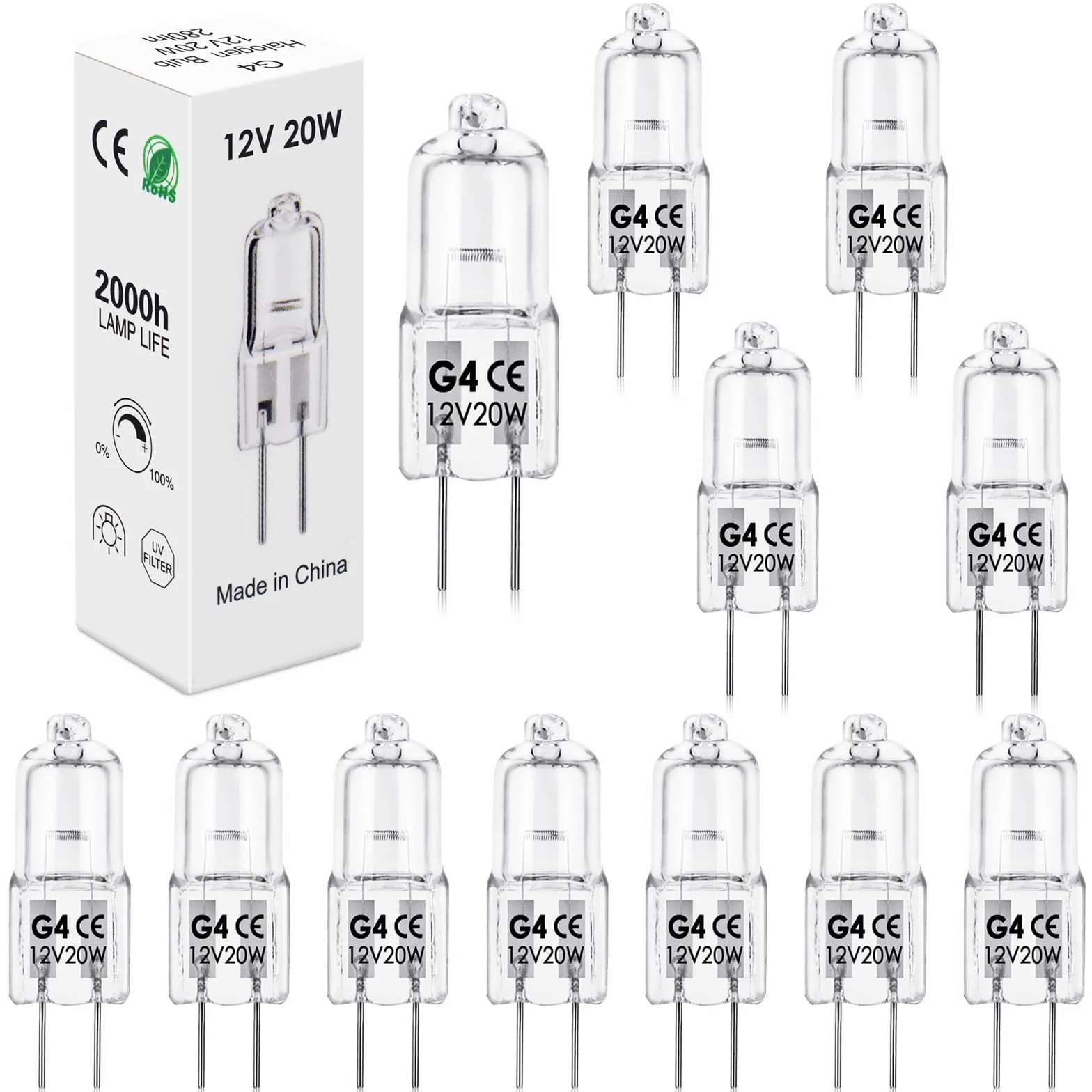 BROTOU G4 żarówki halogenowe, G4, 20 W, 12 V, 2800 K, 300 lm, przyciemniane żarówki do piekarnika, mikrofalówki, lampy sufitowe (12-12 V, 20 W)
