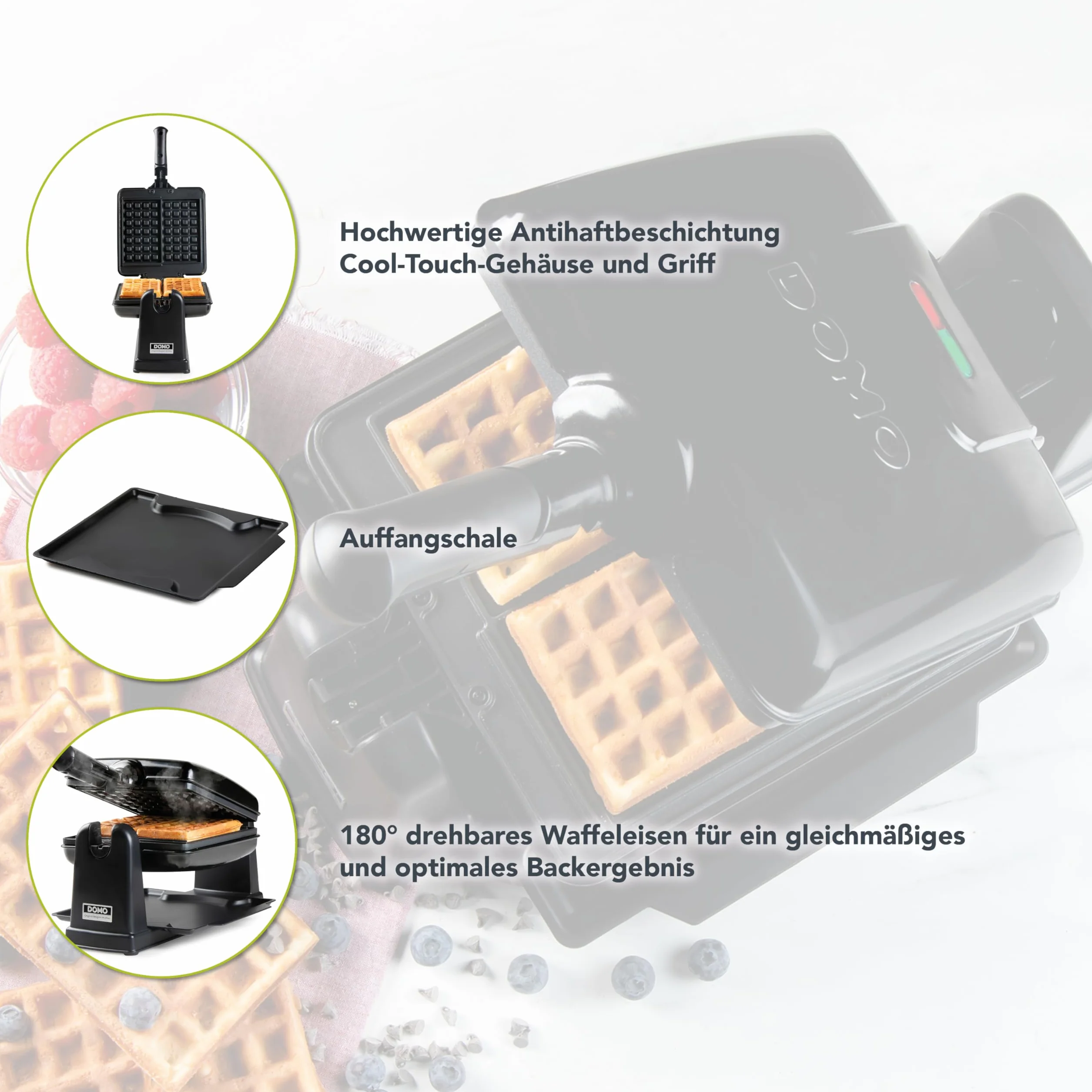 Domo rottierendes Waffeleisen DO9224W bk